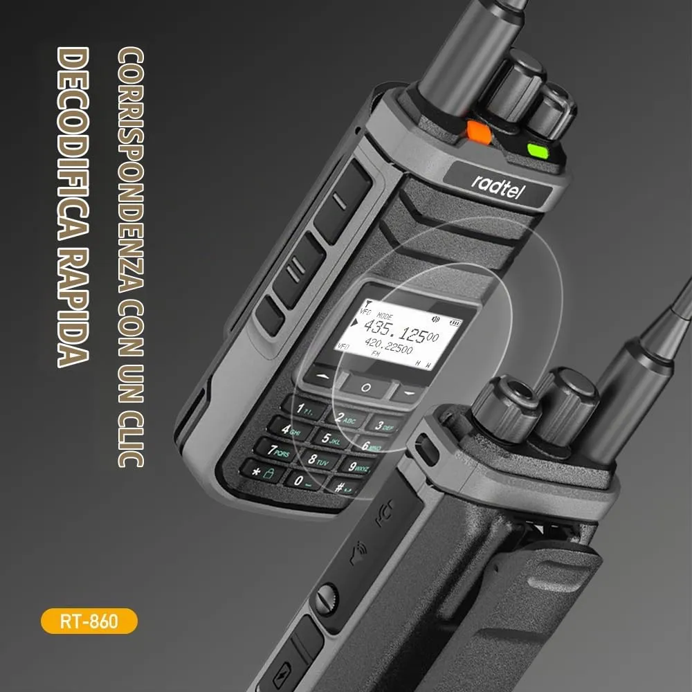 Radtel RT-860G GPS Multi-Band Ham Radio HF UHF VHF Dual Band AM USB LSB CW CB LW MW SW SSB, 1024 Canali, Batteria 2000 mAh, Ricarica USB-C - immagine 6