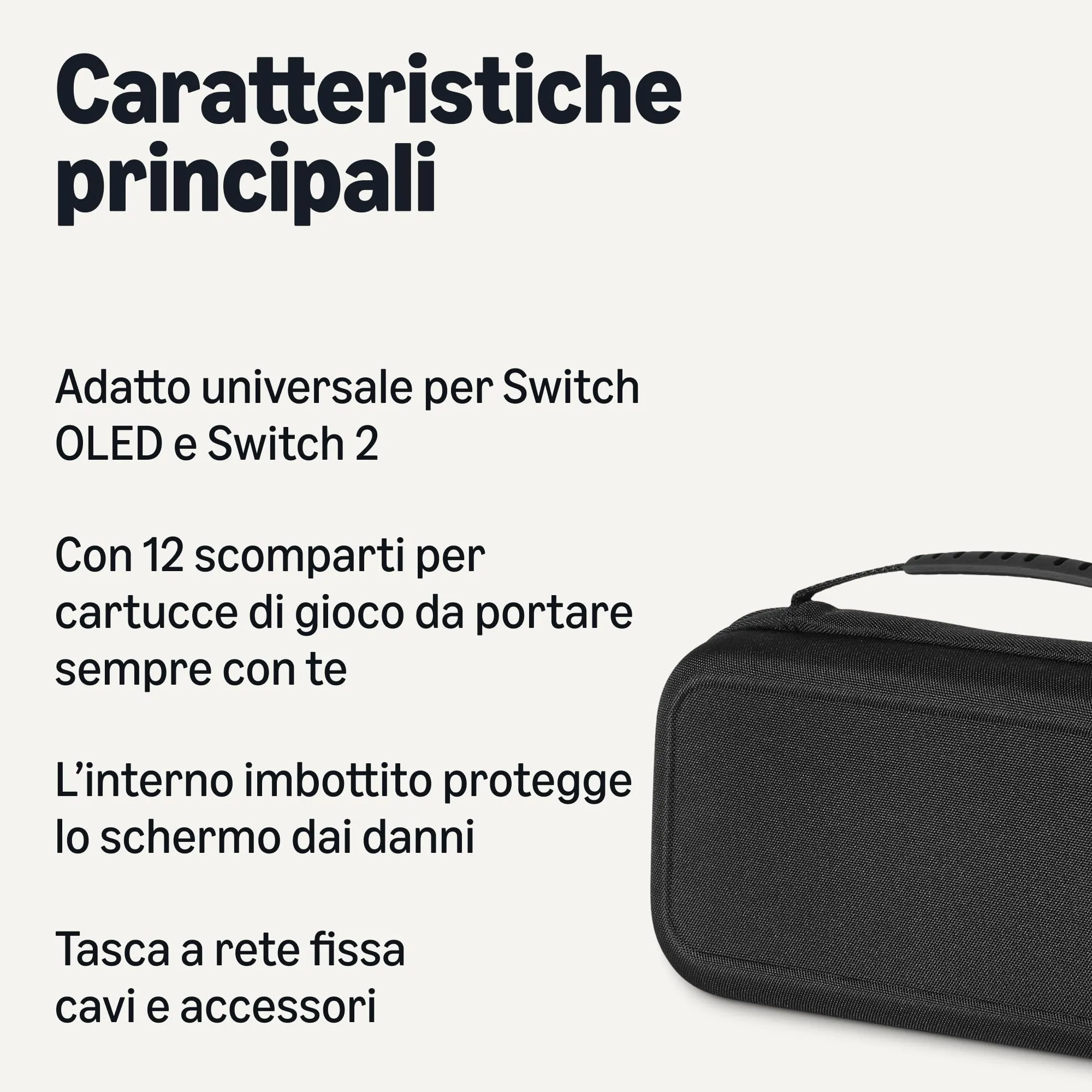 Amazon Basics Custodia Universale per Nintendo Switch, Compatibile con Switch 2 e Switch OLED, Nero - immagine 2