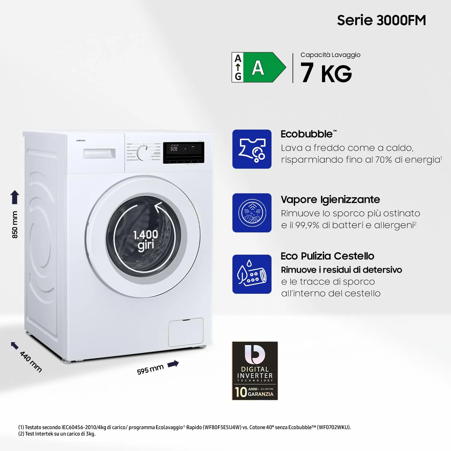 Samsung Slim Lavatrice F-WM703M05TW3M, 7 Kg, Carica Frontale, Bianco - immagine 3
