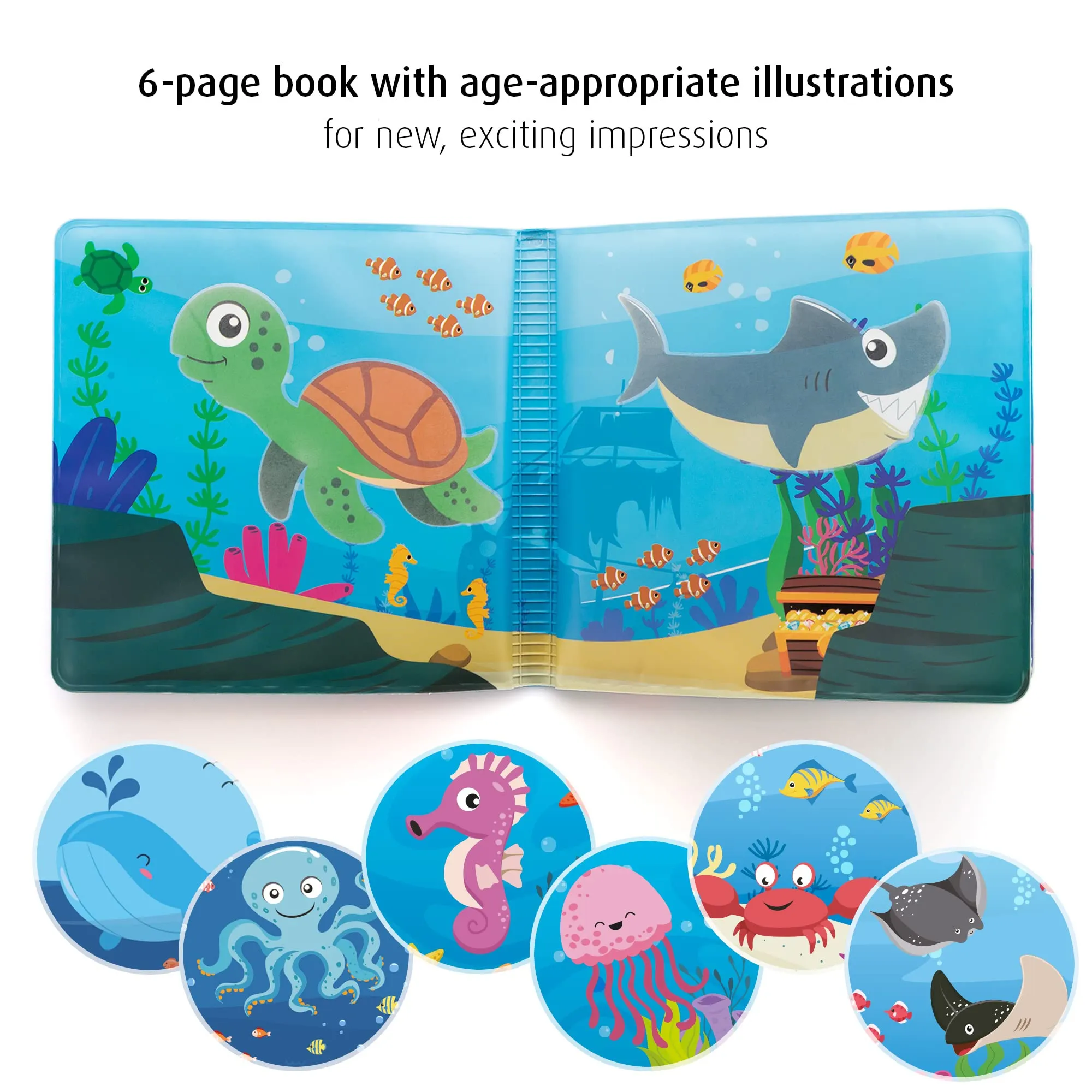 Reer MyHappyBath Book - Libro da bagno magico con cambio di colore e funzione sonora, Multicolore - immagine 2
