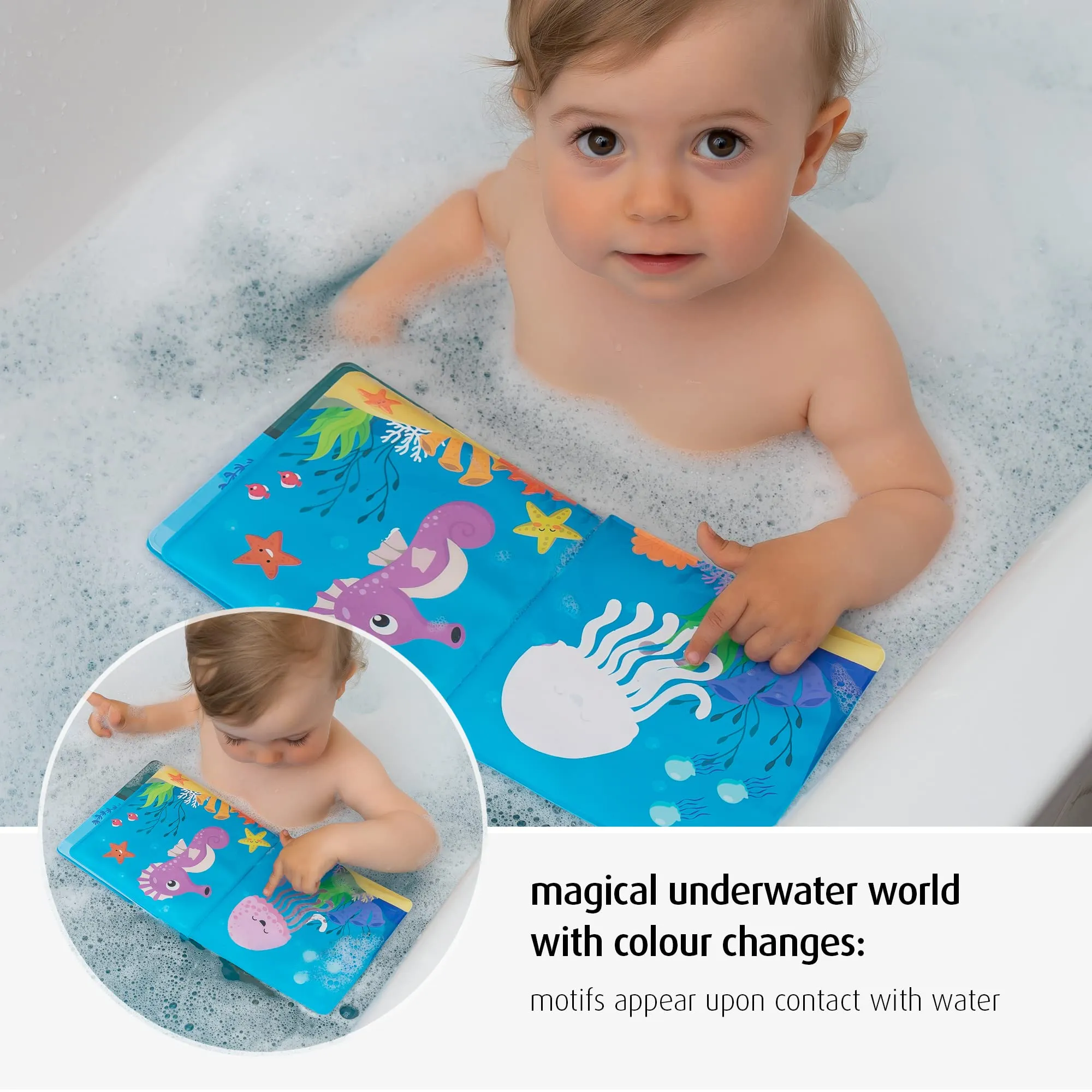 Reer MyHappyBath Book - Libro da bagno magico con cambio di colore e funzione sonora, Multicolore - immagine 3