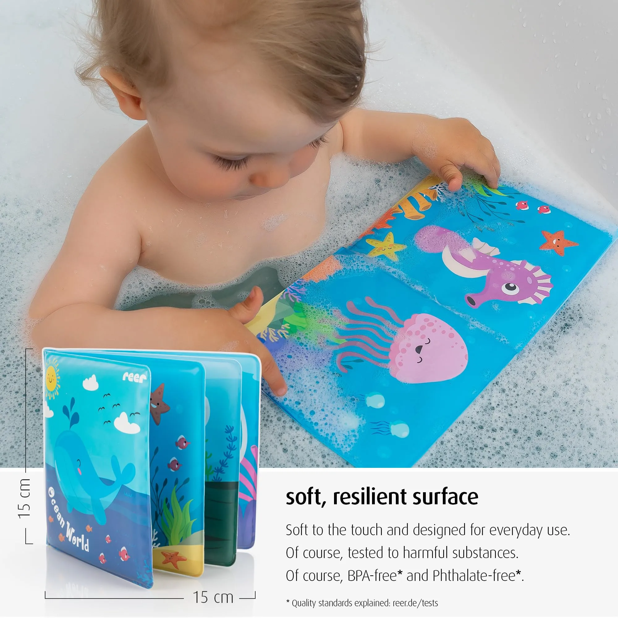 Reer MyHappyBath Book - Libro da bagno magico con cambio di colore e funzione sonora, Multicolore - immagine 5