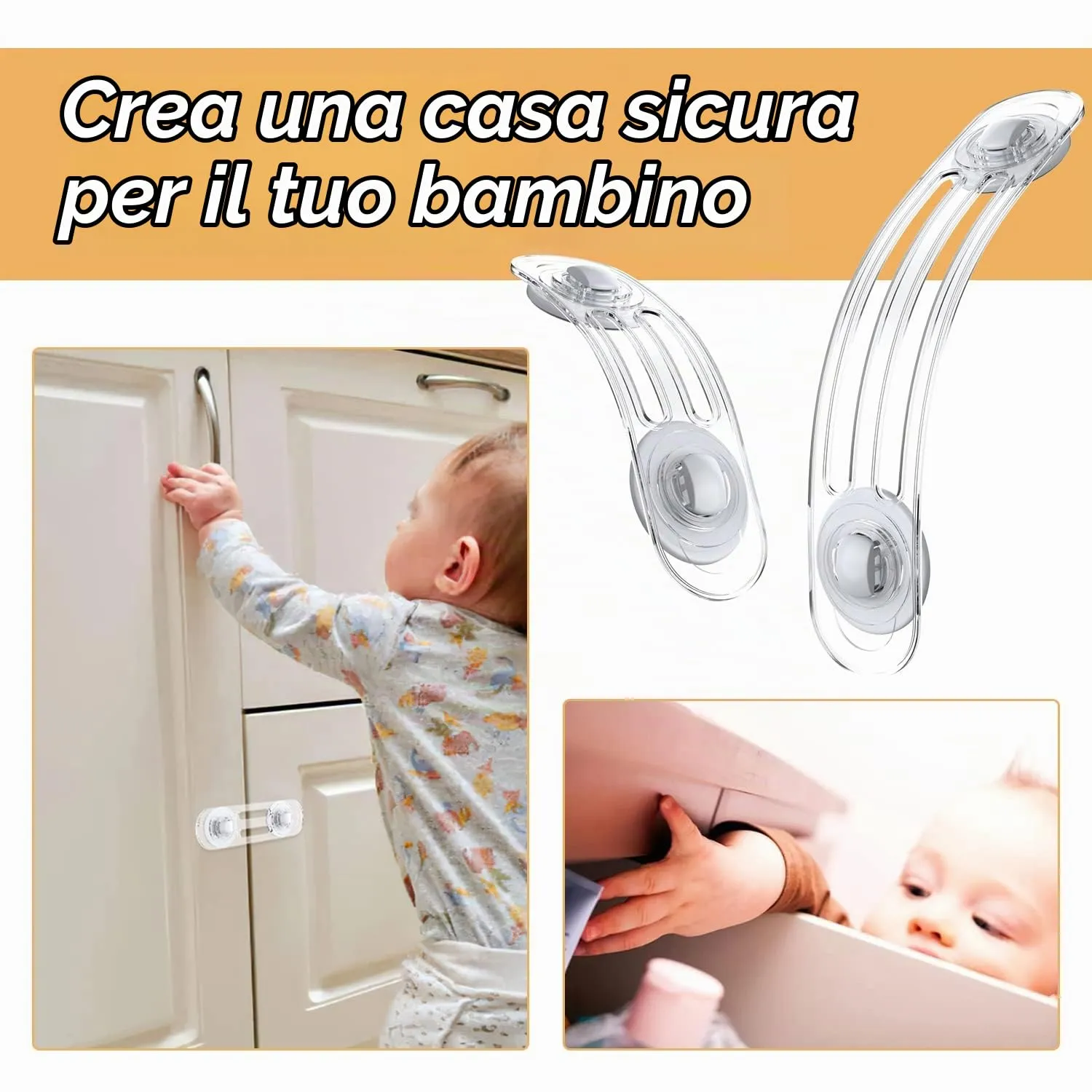 Septeamay Blocca Cassetti per Bambini, Chiusure di Sicurezza per Armadio, Frigorifero e Gabinetto, 12 Pezzi - Trasparente - immagine 2