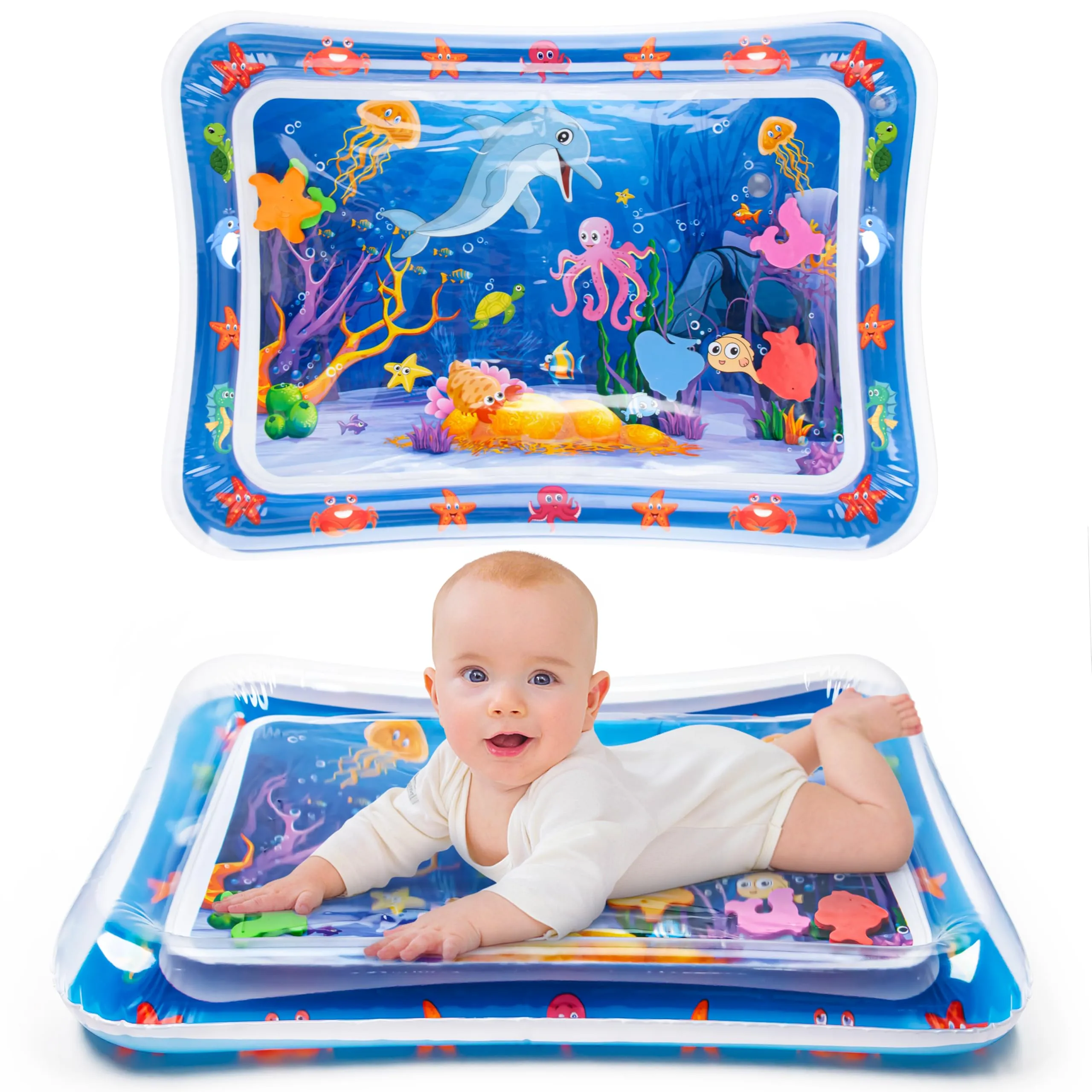 Yeeeasy Tummy Time Tappetino Gonfiabile per Neonati e Bambini 3-12 Mesi, Blu - immagine 1