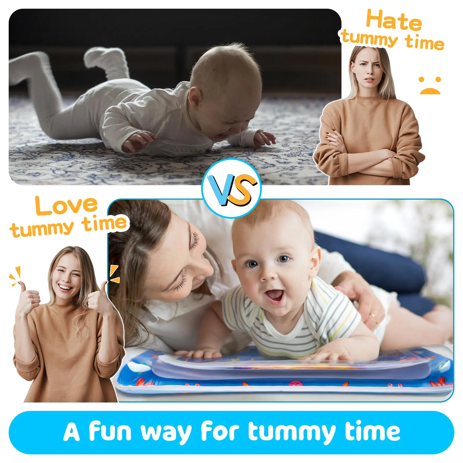 Yeeeasy Tummy Time Tappetino Gonfiabile per Neonati e Bambini 3-12 Mesi, Blu - immagine 2