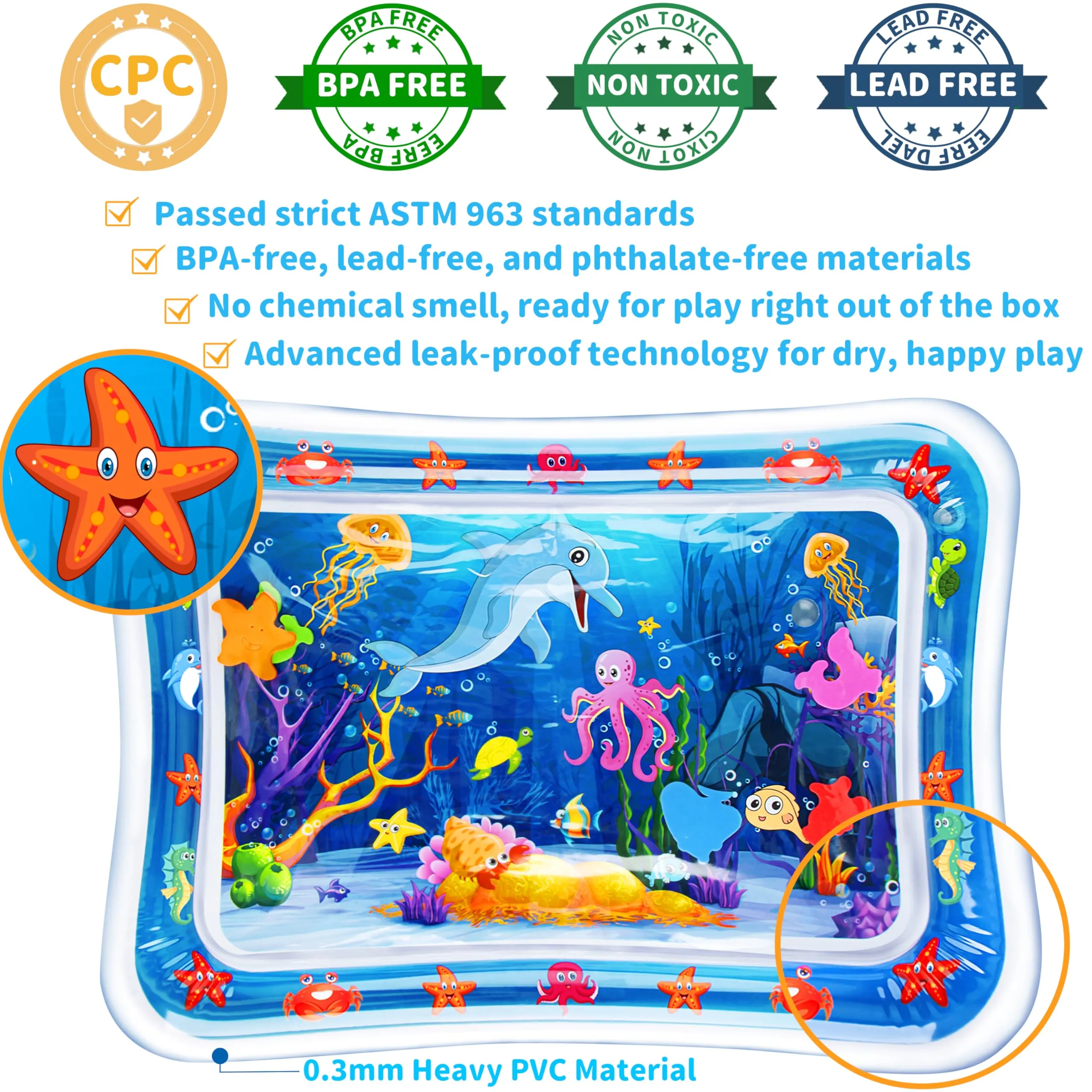 Yeeeasy Tummy Time Tappetino Gonfiabile per Neonati e Bambini 3-12 Mesi, Blu - immagine 5