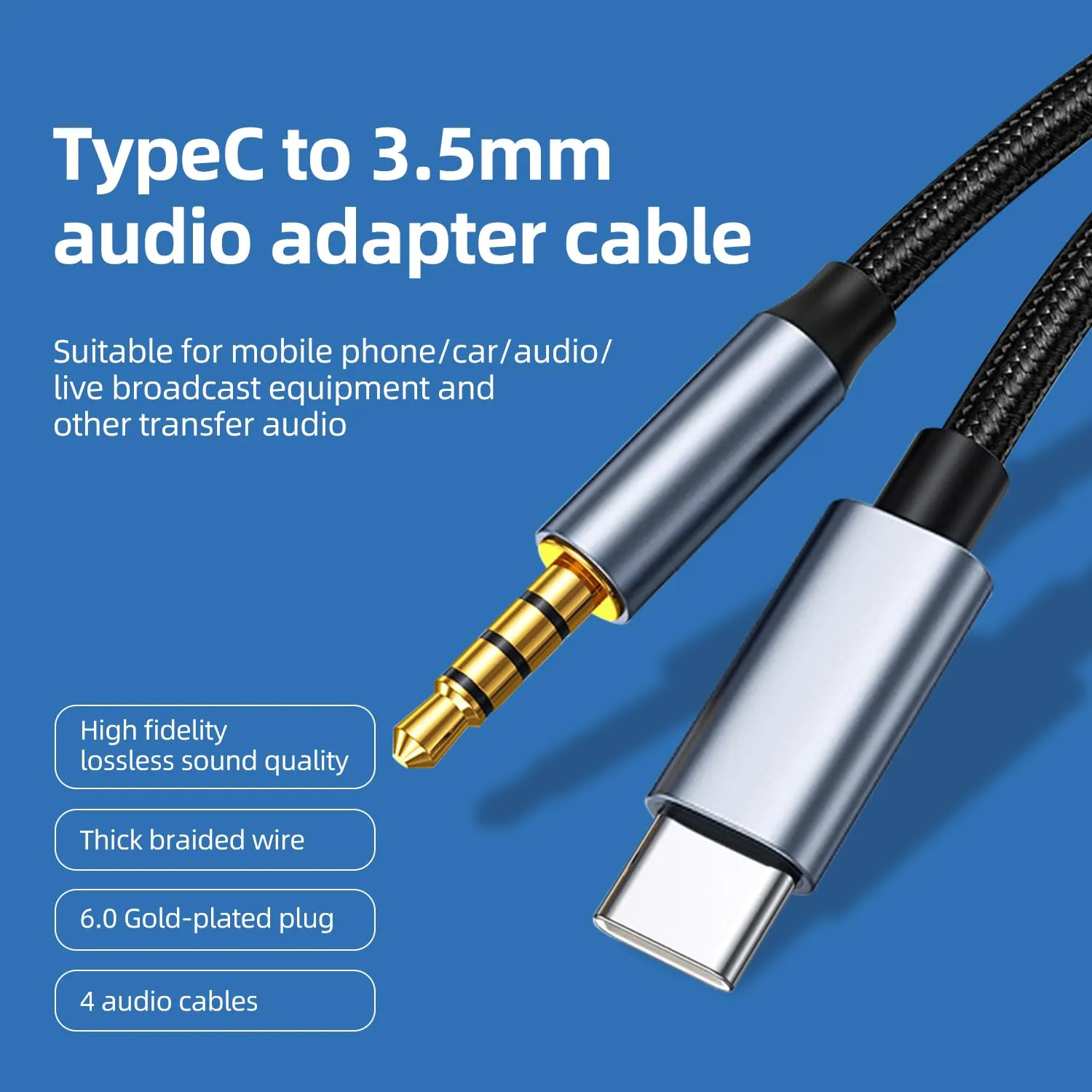 Unnderwiss Cavo Aux USB Type-C a 3.5mm Jack Audio 1m Argento - Compatibile con Samsung Galaxy S23, S20 - immagine 5