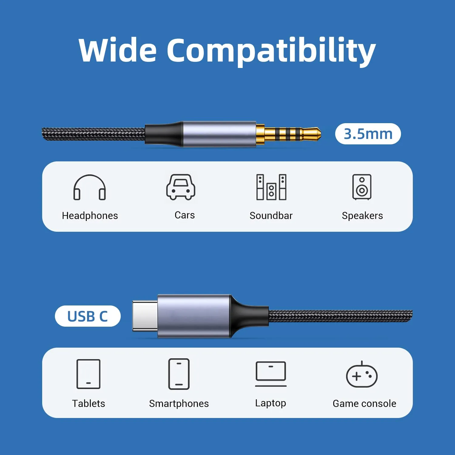 Unnderwiss Cavo Aux USB Type-C a 3.5mm Jack Audio 1m Argento - Compatibile con Samsung Galaxy S23, S20 - immagine 6