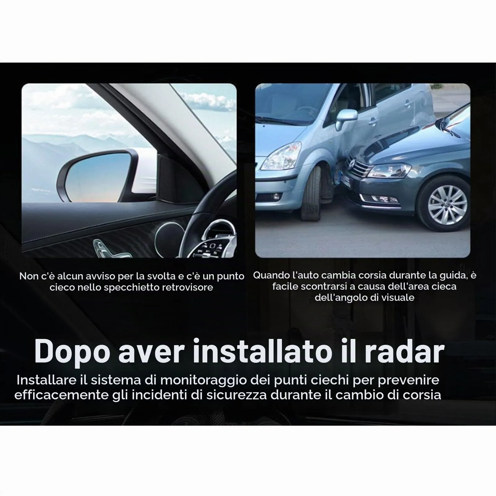 Cosiki Assistente Rilevamento Angoli Ciechi e Monitoraggio Corsia IP67 Impermeabile per Auto e Motocicli - immagine 4