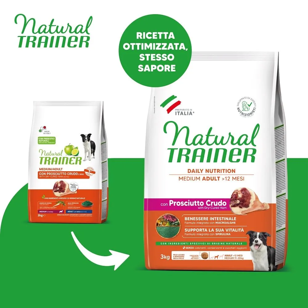 Trainer Natural Cibo per Cani Medium Adult, Prosciutto Crudo, 3 kg - immagine 2