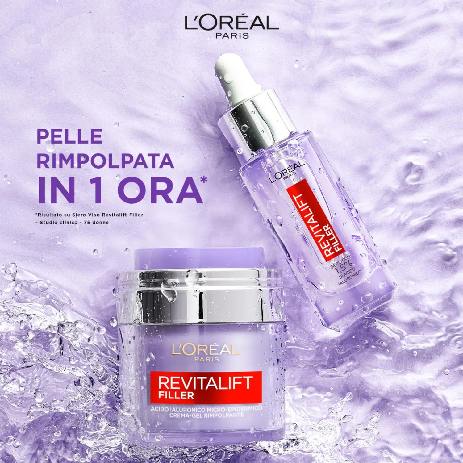 L'Oréal Paris Revitalift Filler Routine Rimpolpante e Anti-rughe, Siero Viso e Crema-Gel con Acido Ialuronico, 80 ml - immagine 2