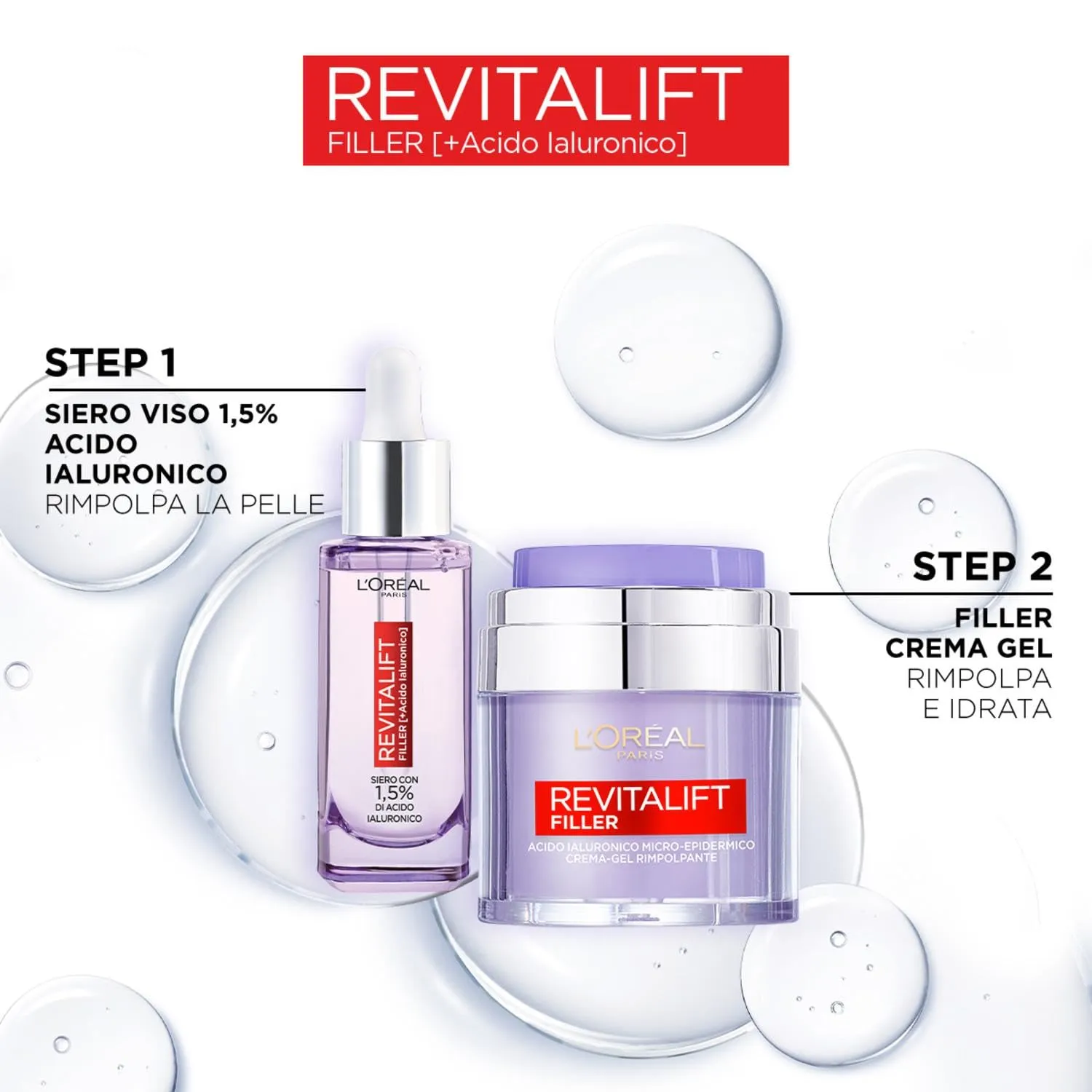 L'Oréal Paris Revitalift Filler Routine Rimpolpante e Anti-rughe, Siero Viso e Crema-Gel con Acido Ialuronico, 80 ml - immagine 3
