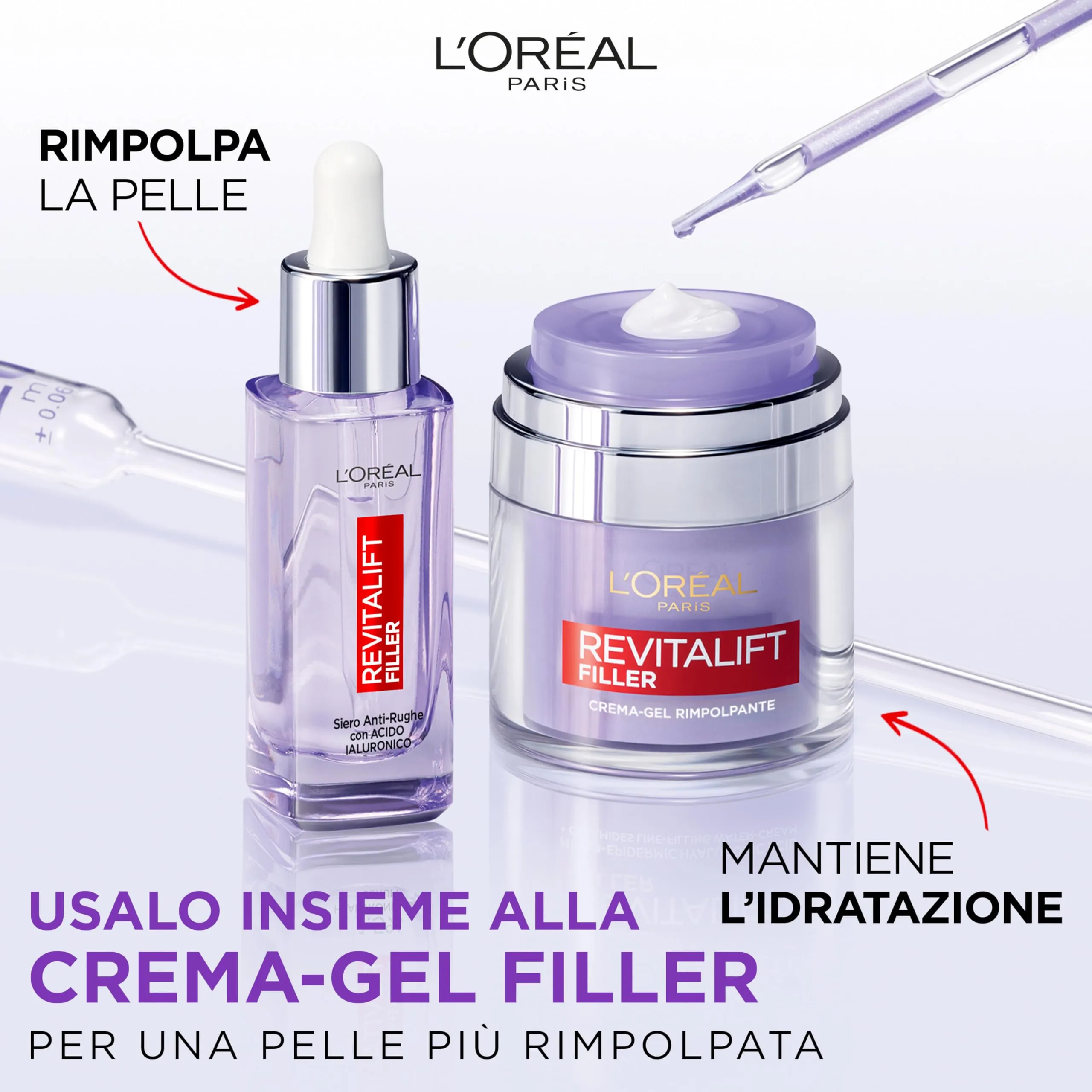 L'Oréal Paris Revitalift Filler Routine Rimpolpante e Anti-rughe, Siero Viso e Crema-Gel con Acido Ialuronico, 80 ml - immagine 4