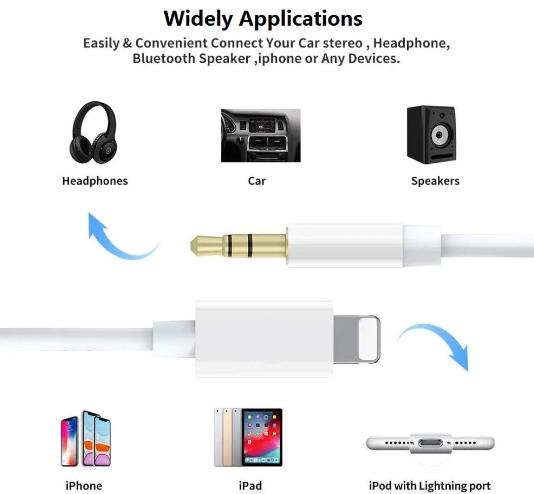 Bamkey Cavo Aux Lightning a Jack 3,5mm Certificato MFi, 1,2M per iPhone 14/13/12/11/8/7/6 Plus, White - immagine 3