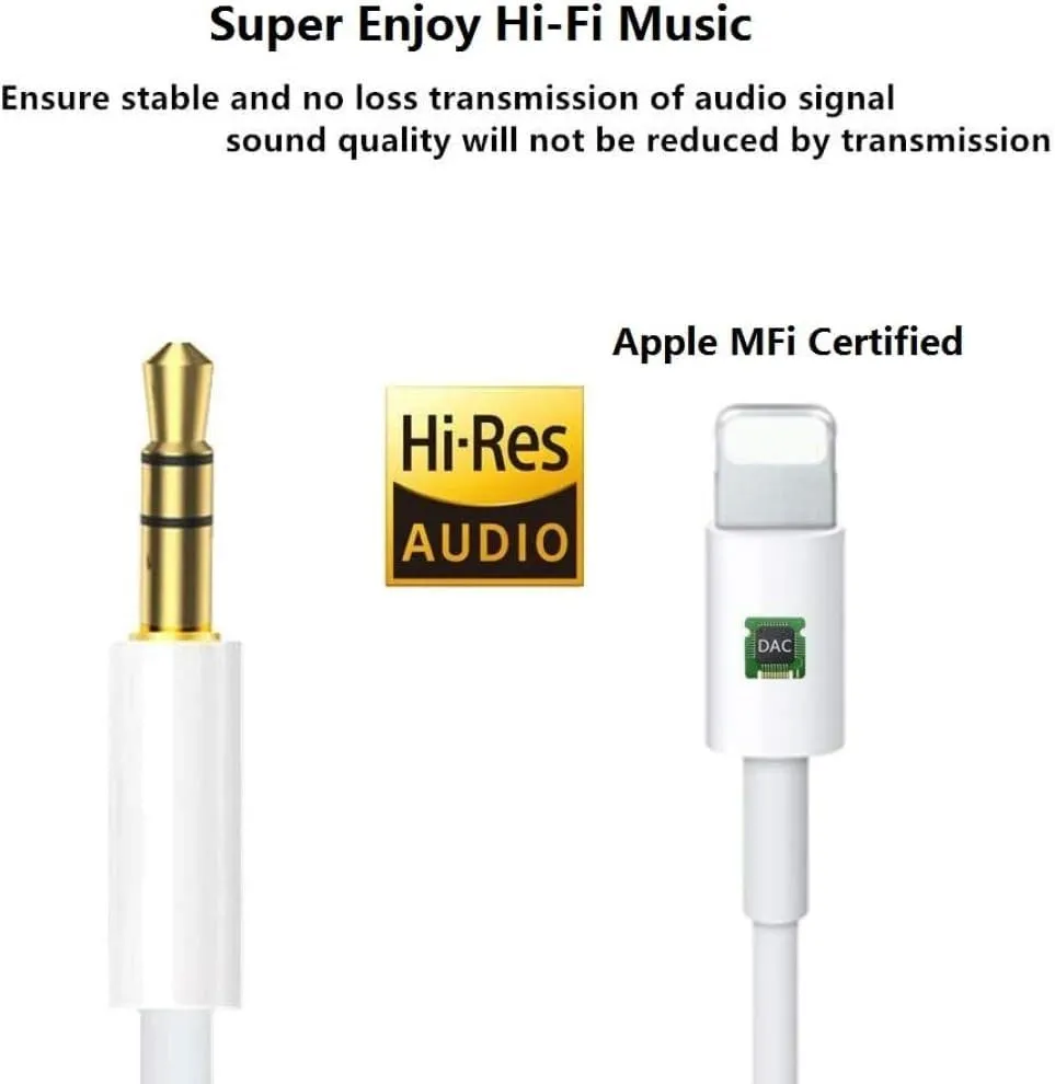 Bamkey Cavo Aux Lightning a Jack 3,5mm Certificato MFi, 1,2M per iPhone 14/13/12/11/8/7/6 Plus, White - immagine 4