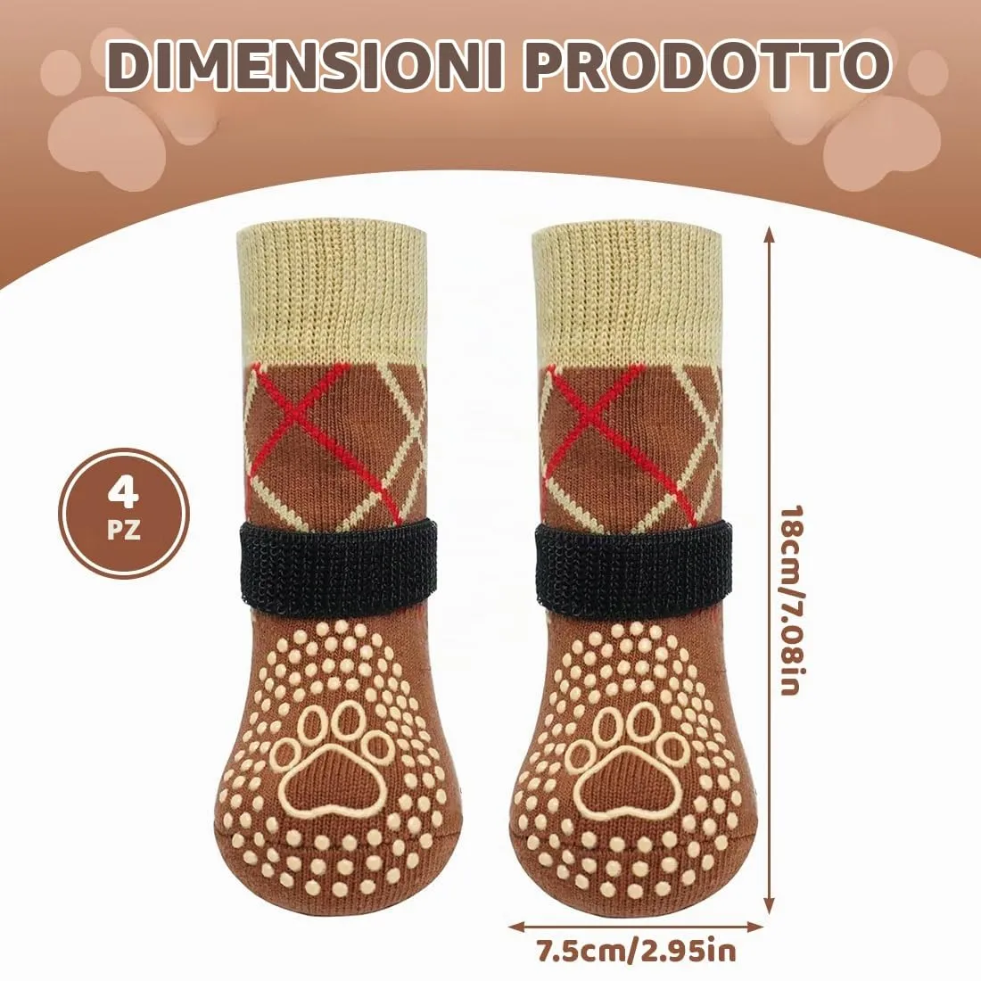 YOFDAL Calzini Antiscivolo per Cani Impermeabili con Cinturini Regolabili, 4 Pezzi, L - immagine 2