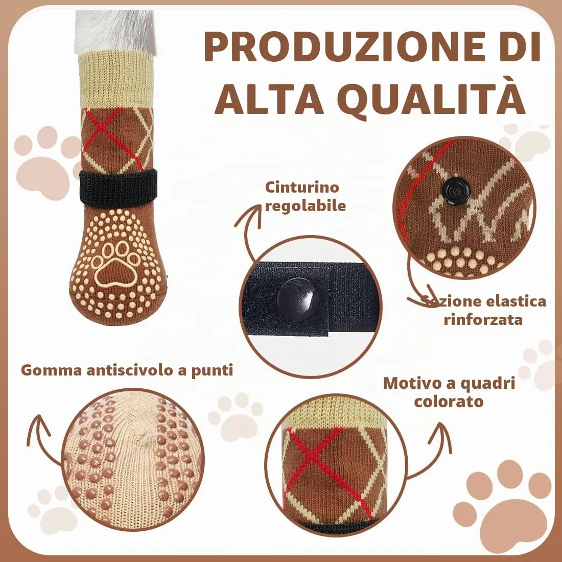 YOFDAL Calzini Antiscivolo per Cani Impermeabili con Cinturini Regolabili, 4 Pezzi, L - immagine 3