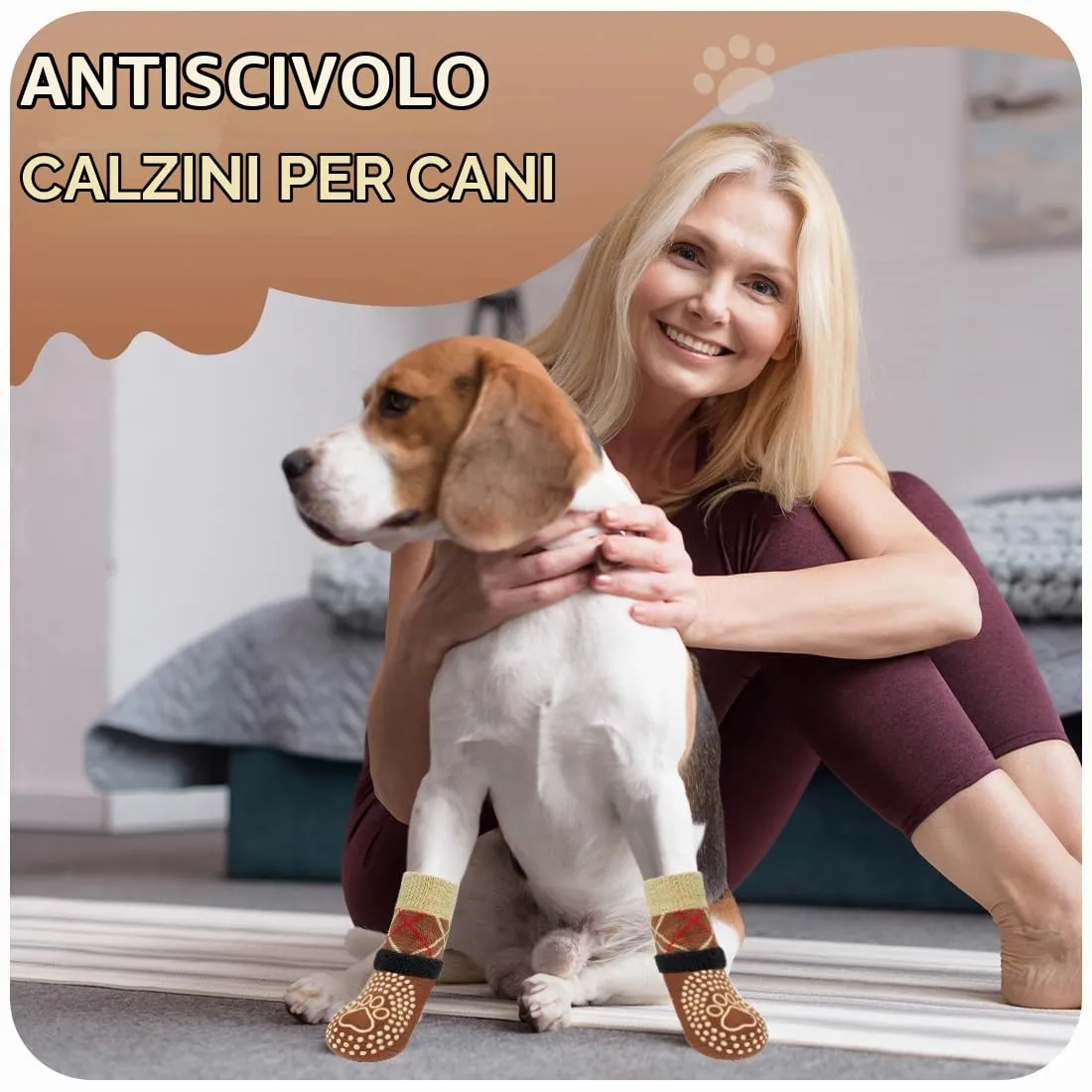 YOFDAL Calzini Antiscivolo per Cani Impermeabili con Cinturini Regolabili, 4 Pezzi, L - immagine 4
