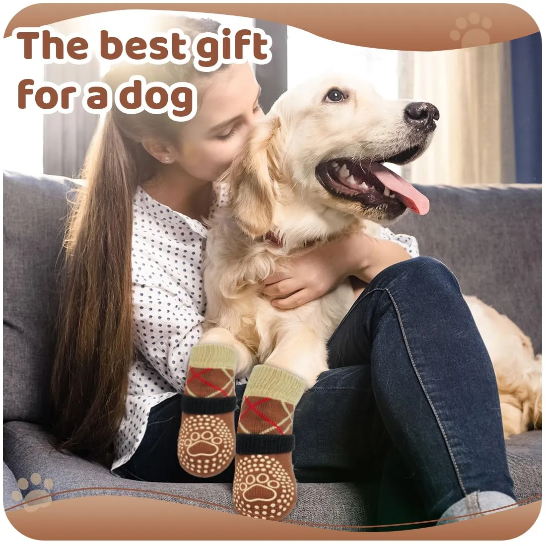 YOFDAL Calzini Antiscivolo per Cani Impermeabili con Cinturini Regolabili, 4 Pezzi, L - immagine 5