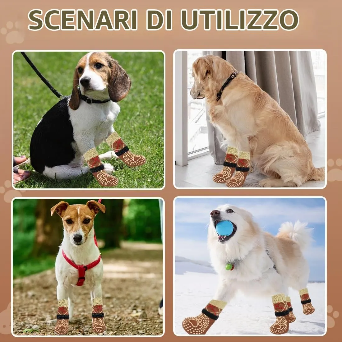 YOFDAL Calzini Antiscivolo per Cani Impermeabili con Cinturini Regolabili, 4 Pezzi, L - immagine 6