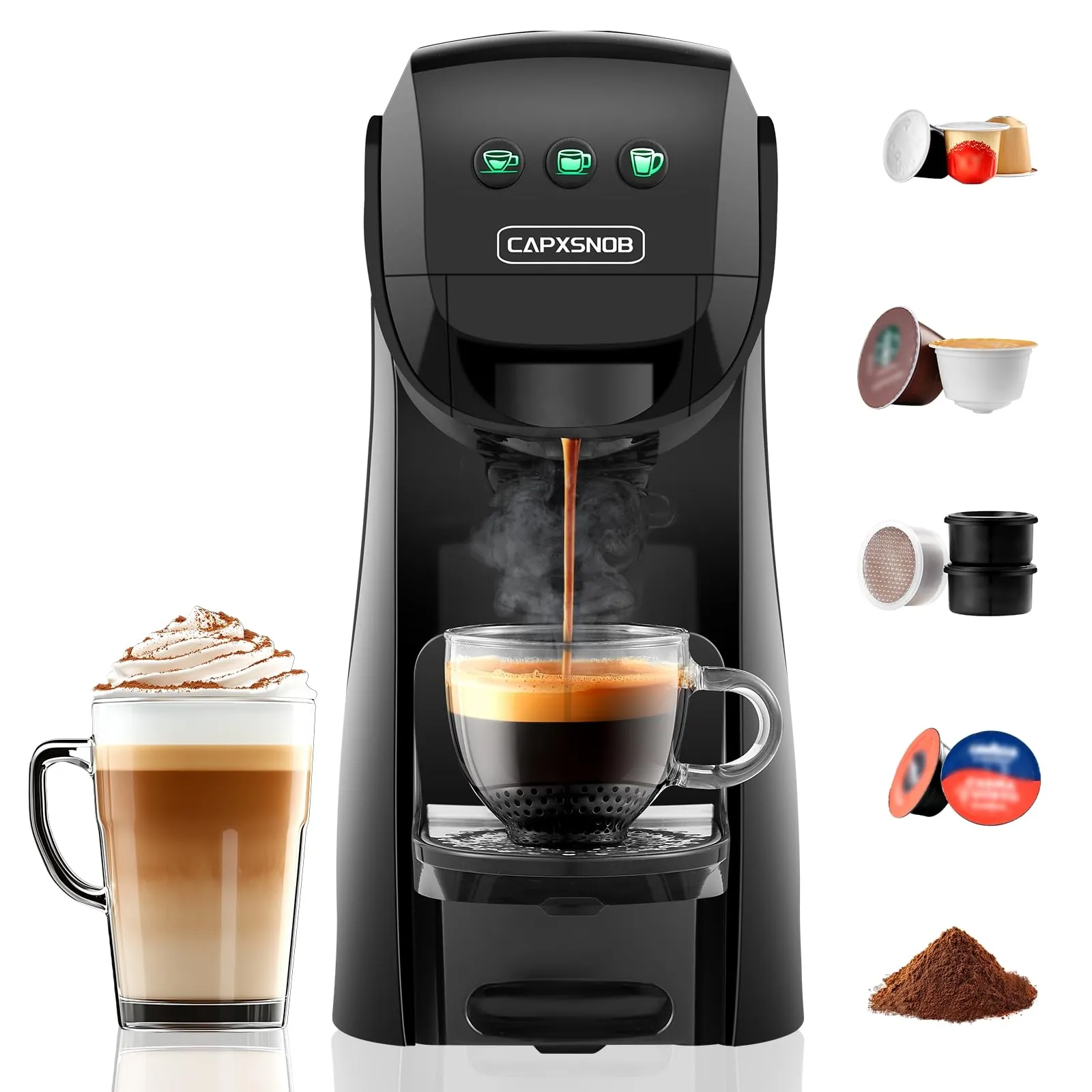 CAPXSNOB Warriors1 Macchina da Caffè 5 in 1 per Nespresso OL, Dolce Gusto, Lavazza, Nero - immagine 1