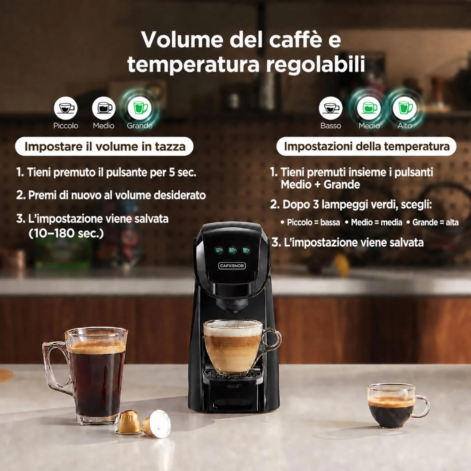 CAPXSNOB Warriors1 Macchina da Caffè 5 in 1 per Nespresso OL, Dolce Gusto, Lavazza, Nero - immagine 6