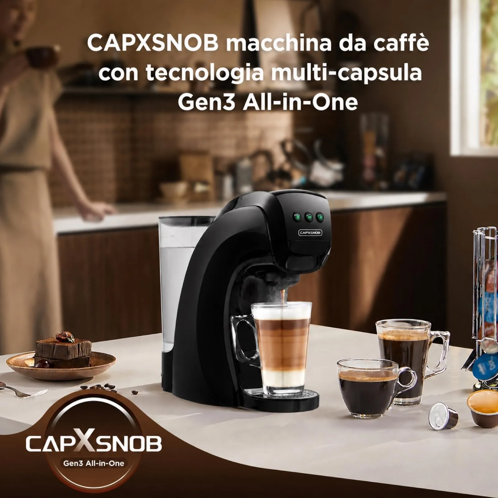 CAPXSNOB Warriors1 Macchina da Caffè 5 in 1 per Nespresso OL, Dolce Gusto, Lavazza, Nero - immagine 9