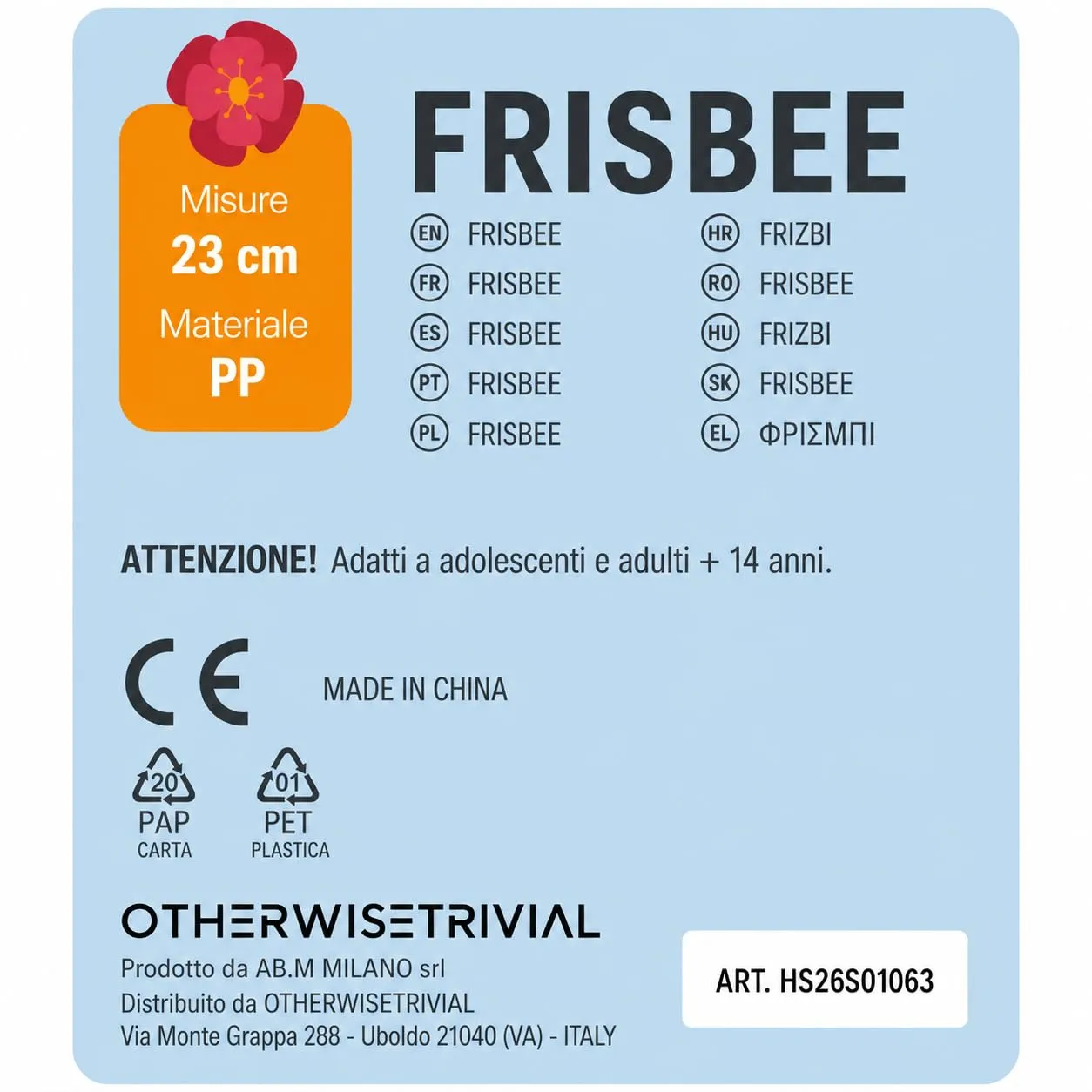 OTHERWISETRIVIAL Disco Volante Frisbee 23cm in Plastica Leggera - immagine 5