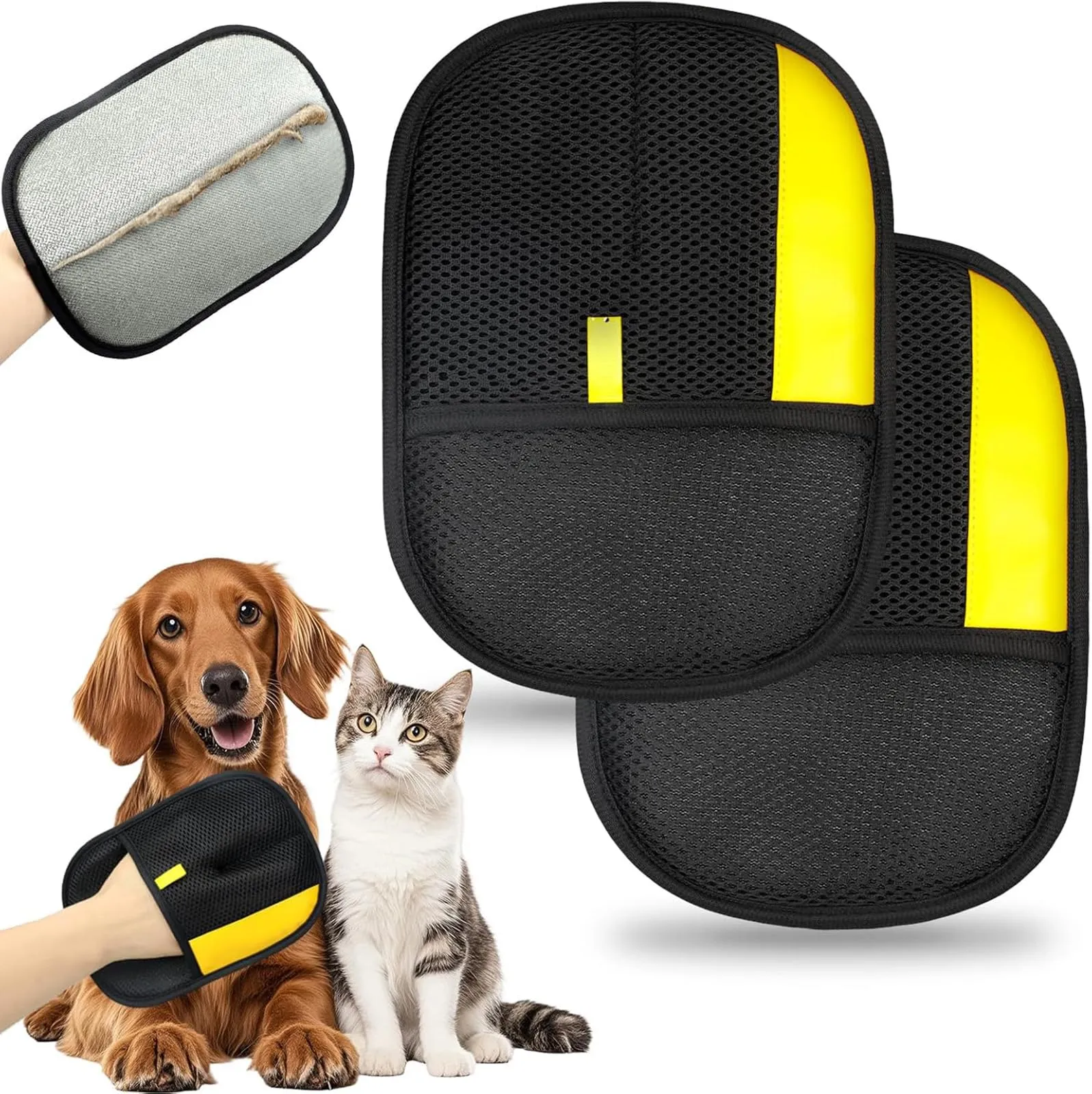 SKELUOZIEU Guanti magnetici per rimozione peli di cani e gatti, per tappeti e divani, nero, 2 pezzi - immagine 1