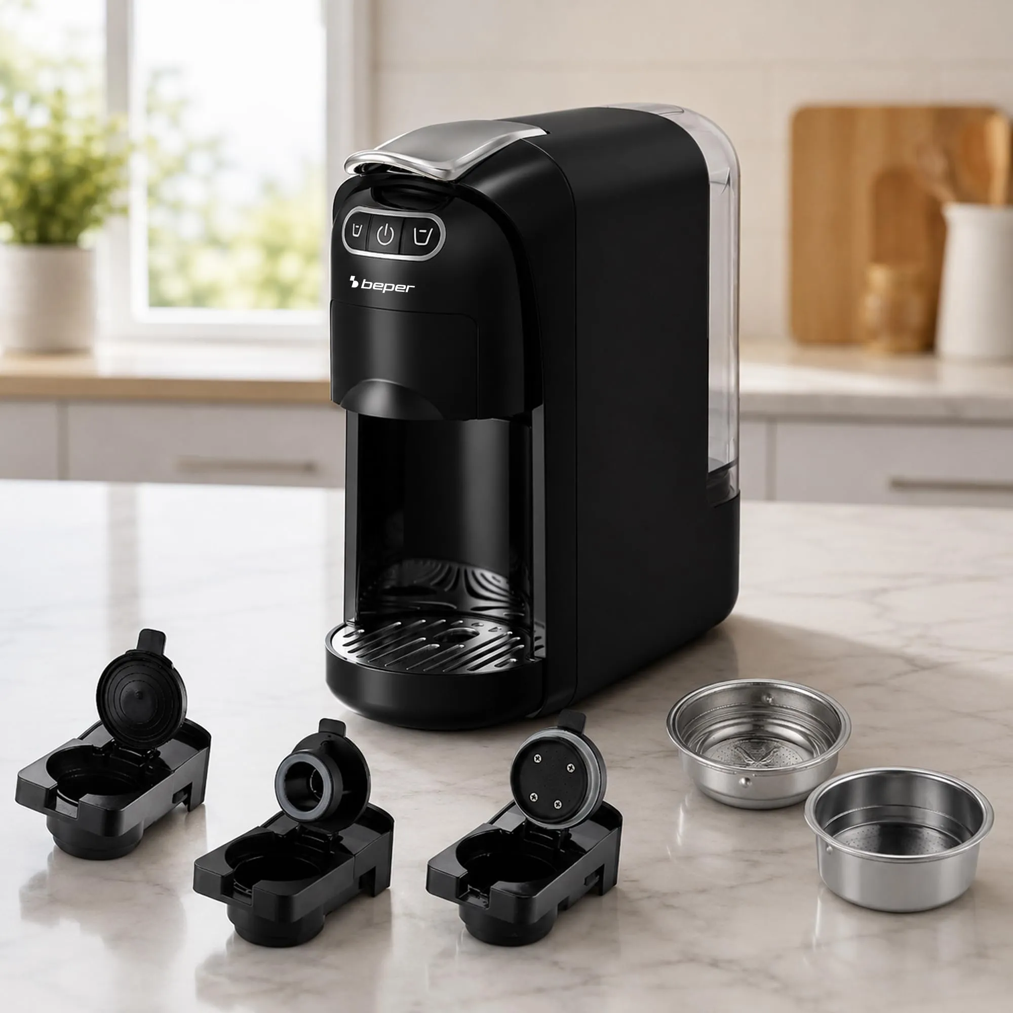 BEPER P101CAF200 Amata Macchina Caffè Espresso 4 in 1, 20 Bar, Compatibile con Capsule Nespresso, Dolce Gusto, Cialde ESE e Caffè Macinato, 1400W, Serbatoio 700 ml, Nero - immagine 7