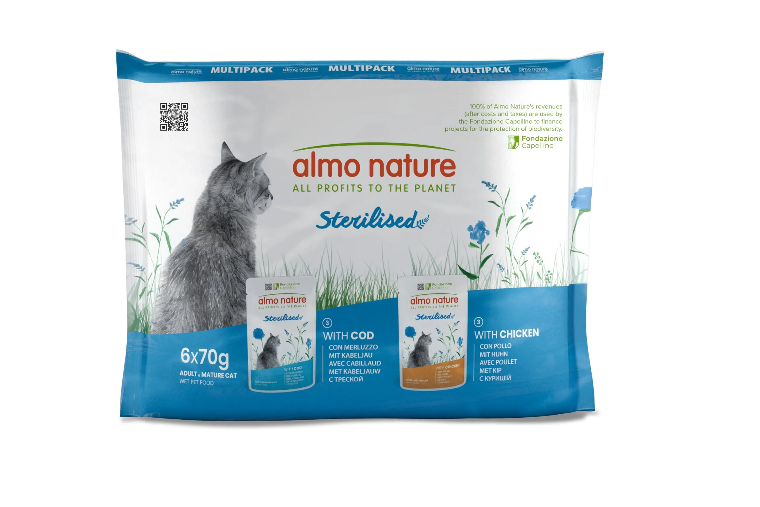 Almo Nature Functional Sterilised Cibo Umido per Gatti Adulti e Maturi al Merluzzo e Pollo, 70g (Confezione da 6) - immagine 1