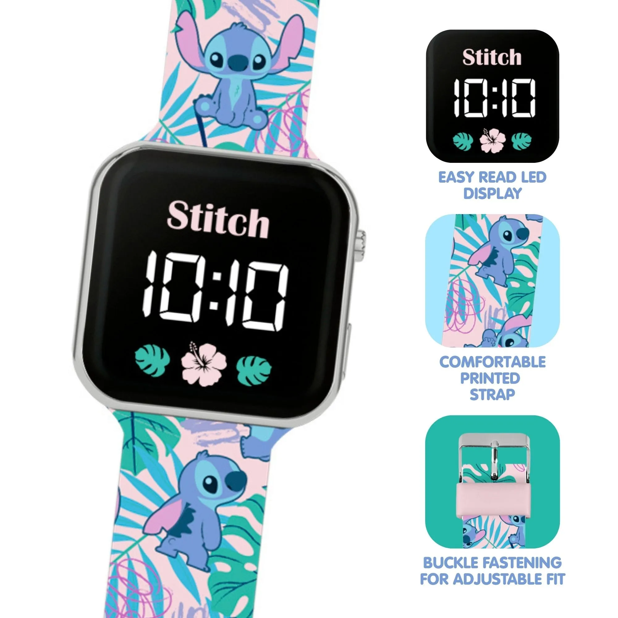 Disney Lilo & Stitch LAS4091 Orologio LED al quarzo con cinturino in silicone blu, Multicolore - immagine 3