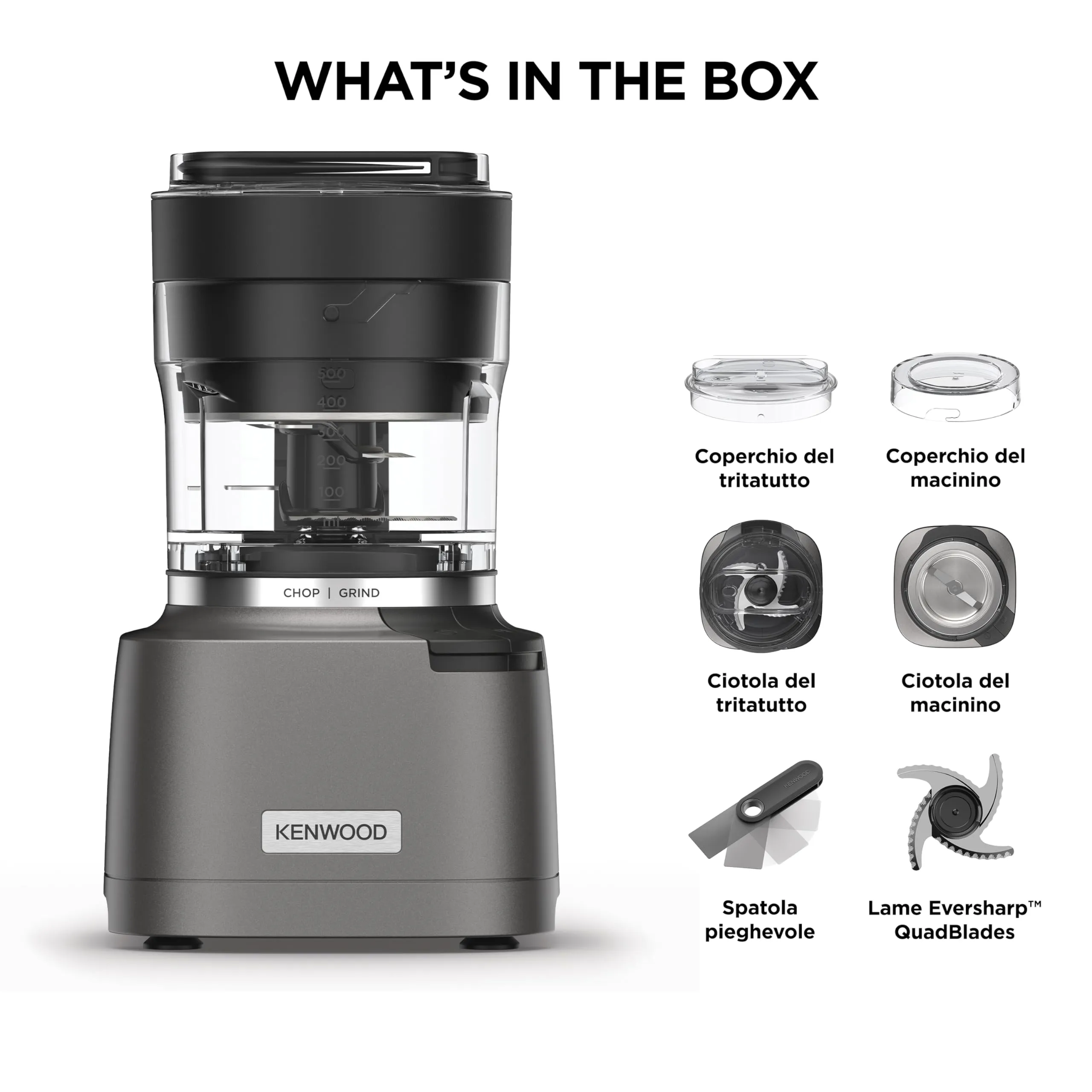 Kenwood Duo Prep CHP80.000SI Tritatutto e Macinino 2-in-1, 800W, Argento - immagine 7