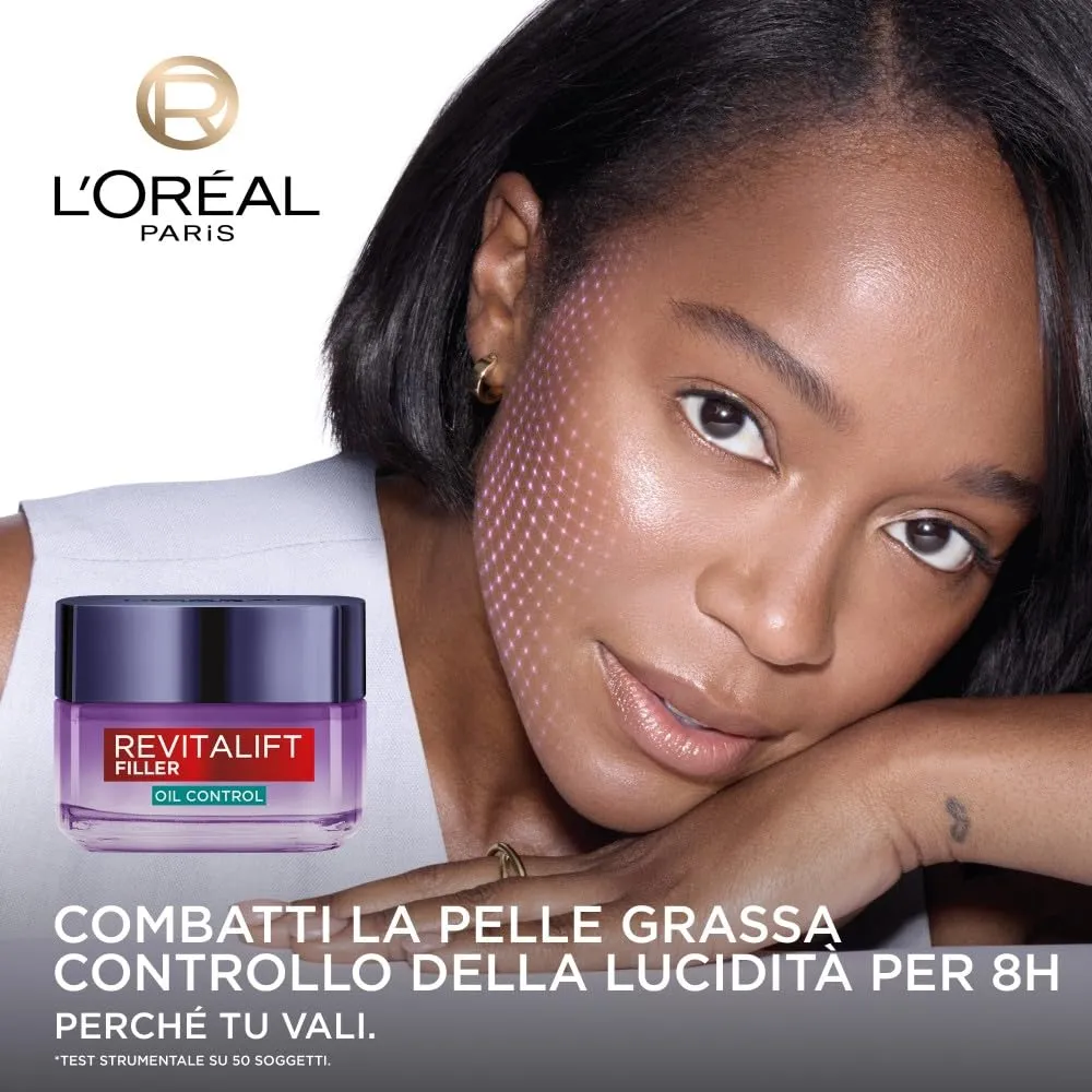 L'Oréal Paris Revitalift Filler Crema Anti-Lucidità Oil Control con Acido Ialuronico e Salicilico, 50 ml - immagine 2