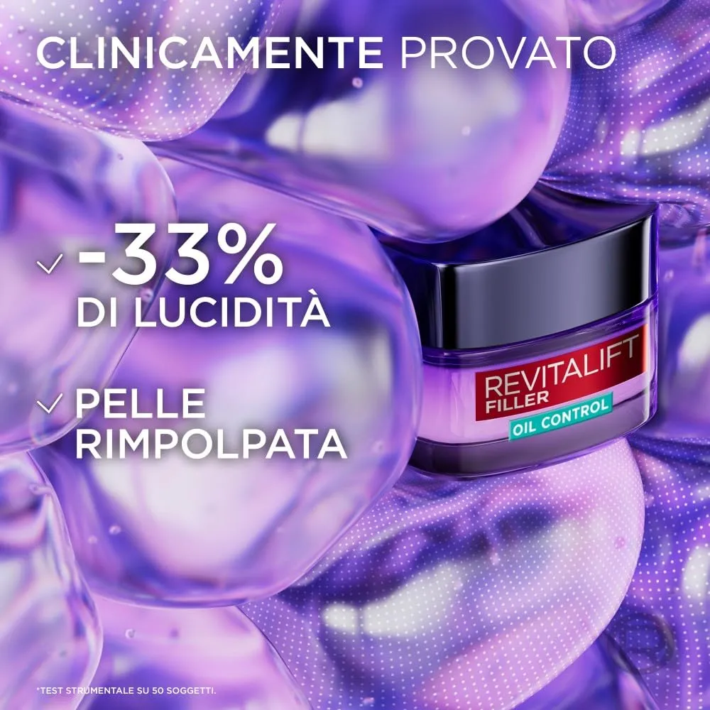 L'Oréal Paris Revitalift Filler Crema Anti-Lucidità Oil Control con Acido Ialuronico e Salicilico, 50 ml - immagine 3