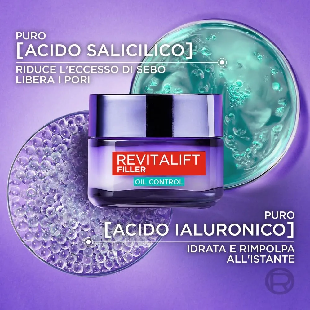 L'Oréal Paris Revitalift Filler Crema Anti-Lucidità Oil Control con Acido Ialuronico e Salicilico, 50 ml - immagine 4