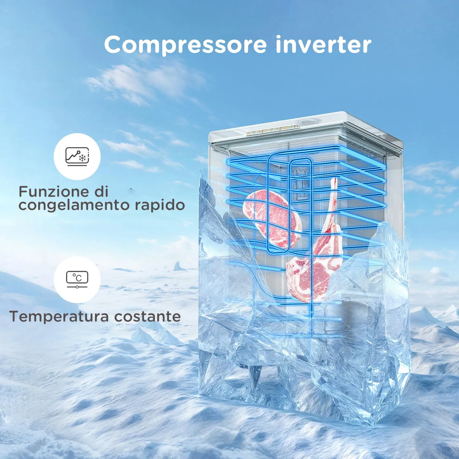COMFEE' Congelatore a Pozzetto 143L Convertibile Congelatore/Frigorifero RCC146WH2EU(E) Bianco - immagine 3