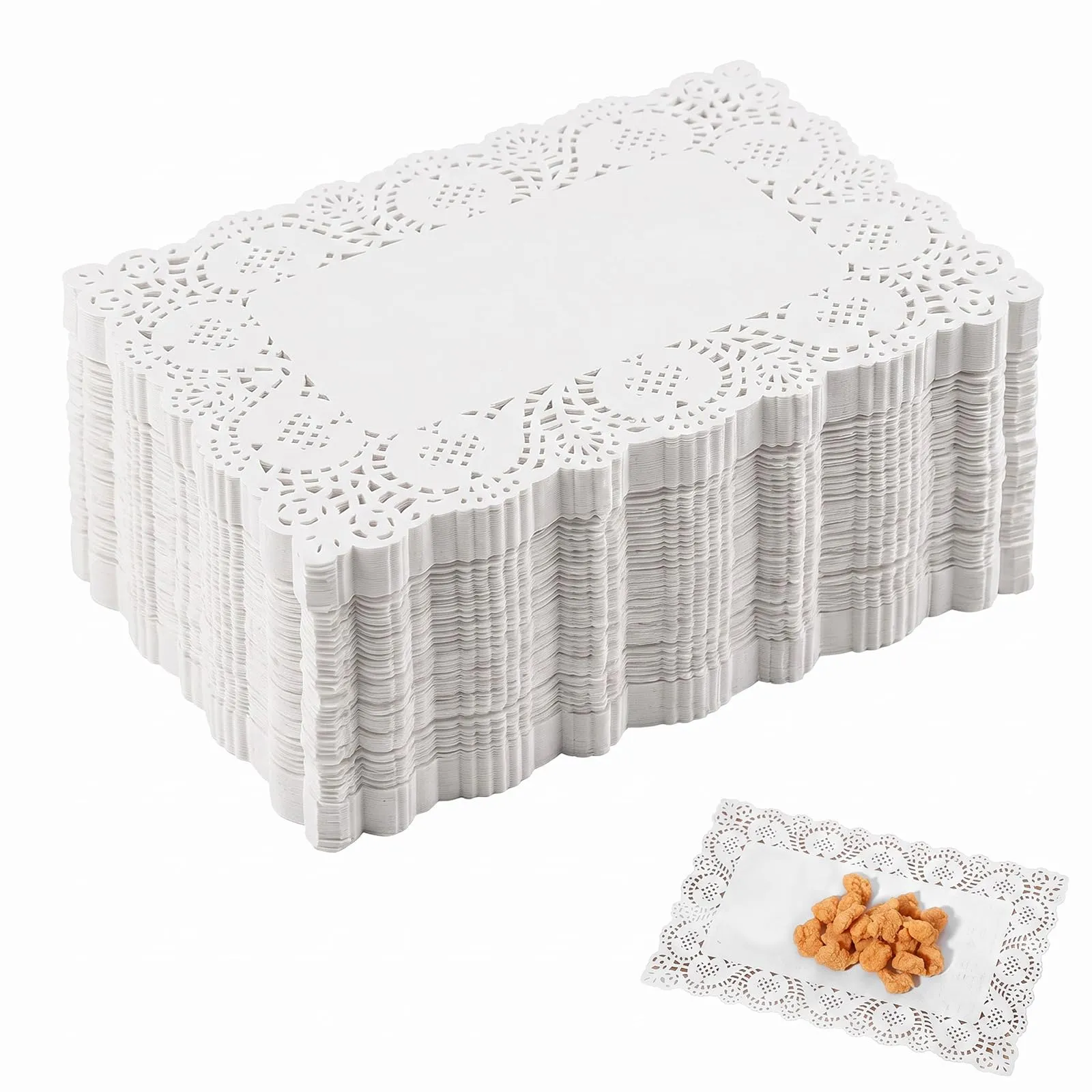DTDULL Sottotorta Rettangolare in Carta con Pizzo Decorativo, 16x23 cm, 140 Pezzi, Bianco - immagine 1