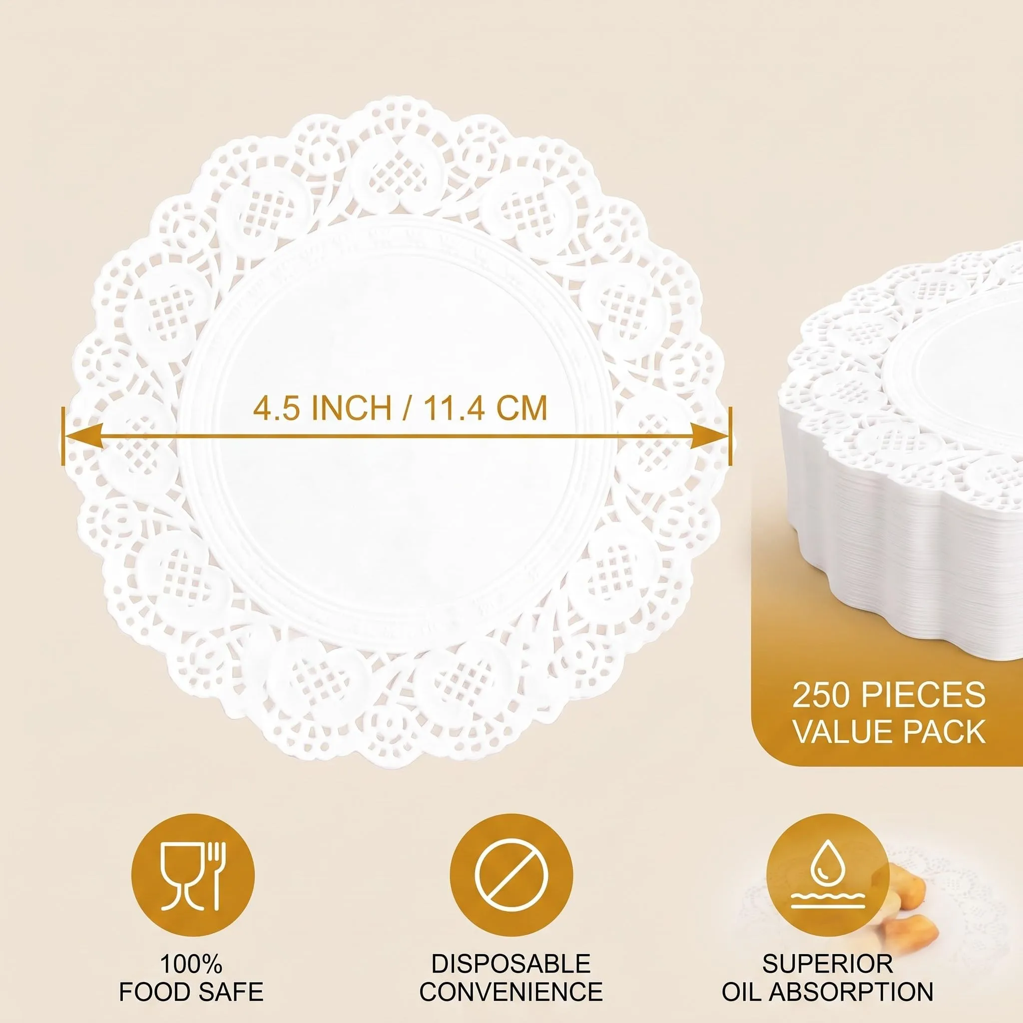 FIQLUL Centrini di Carta Pizzo Rotondi, 11.4 cm, 250 Pezzi, Bianco - immagine 7