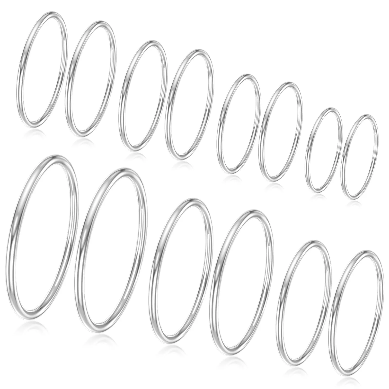 Coicok Set di 14 Anelli in Acciaio Inossidabile per Donna, Impilabili e Minimalisti, Argento, Misura 3/4/5/6/7/8/9 - immagine 1