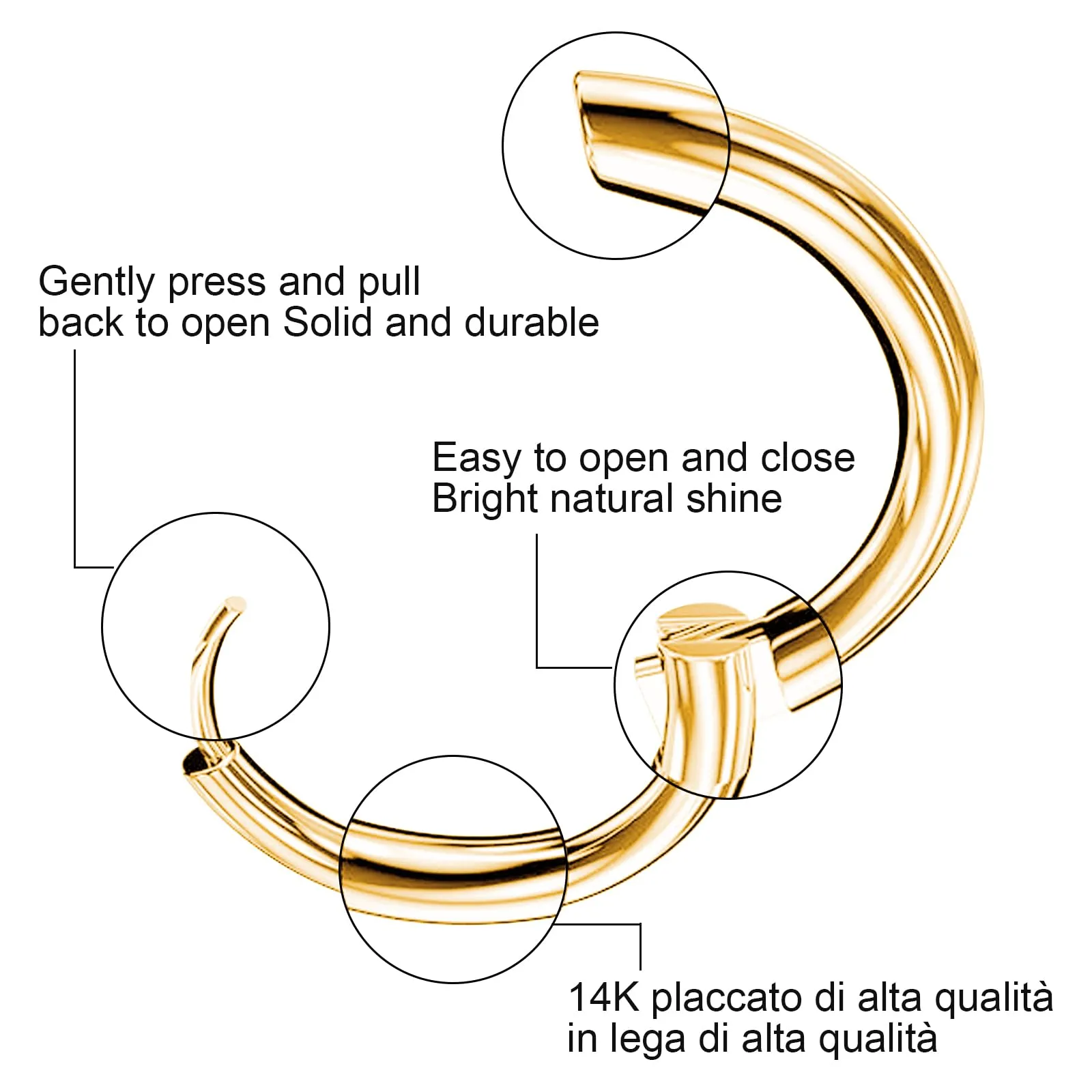 NHDDGR 8 Paia di Orecchini a Cerchio in Acciaio Inossidabile 316L, Argento e Oro, 8-14mm - immagine 2