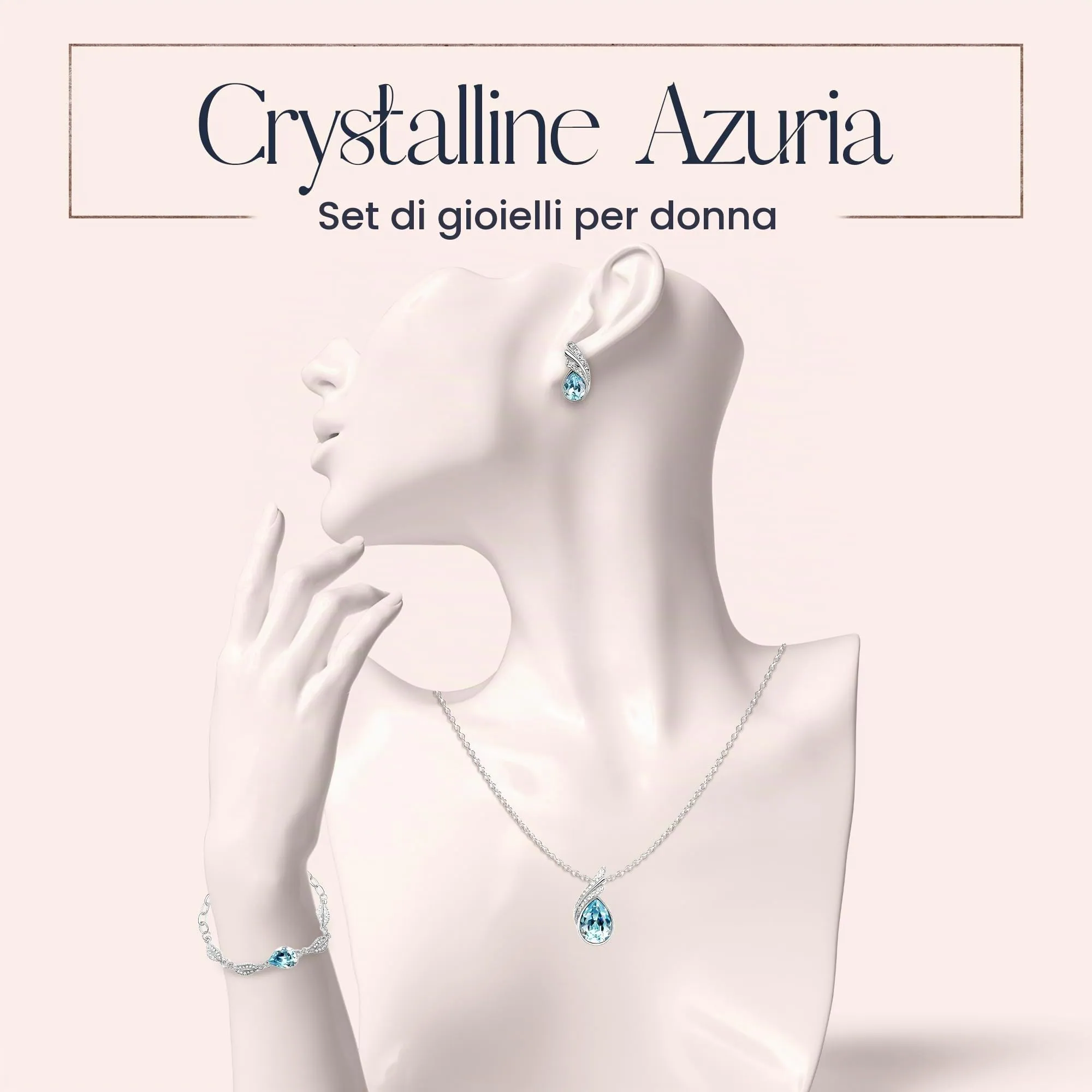Crystalline Azuria Donna Parure Collana Orecchini Bracciale 18ct Placcato Oro Bianco Cristalli Blu Acquamarina simulato - immagine 2