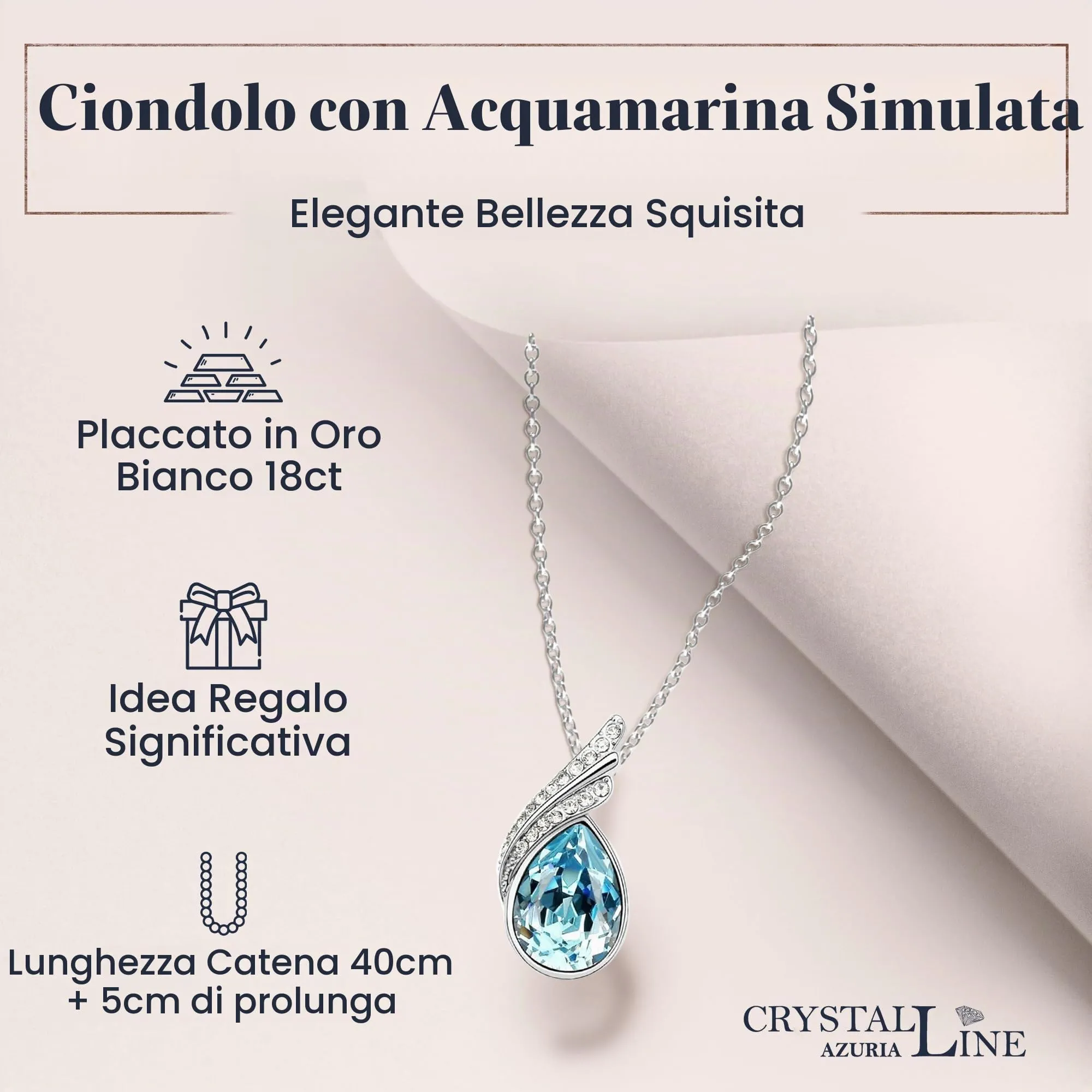 Crystalline Azuria Donna Parure Collana Orecchini Bracciale 18ct Placcato Oro Bianco Cristalli Blu Acquamarina simulato - immagine 4