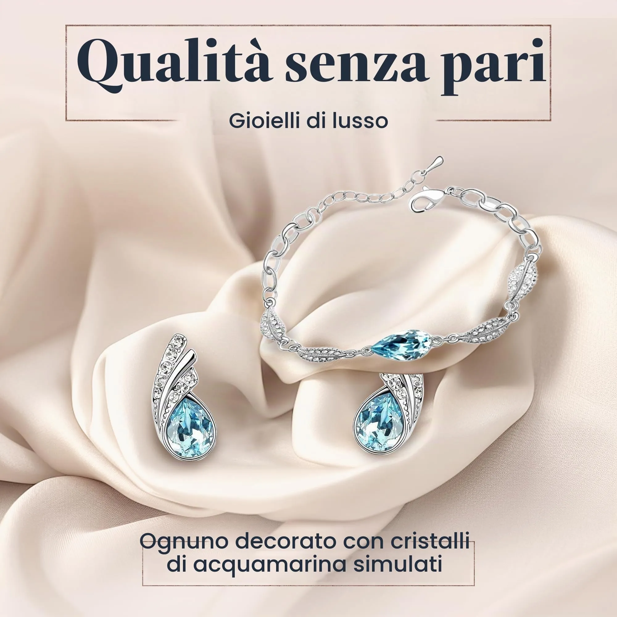 Crystalline Azuria Donna Parure Collana Orecchini Bracciale 18ct Placcato Oro Bianco Cristalli Blu Acquamarina simulato - immagine 5