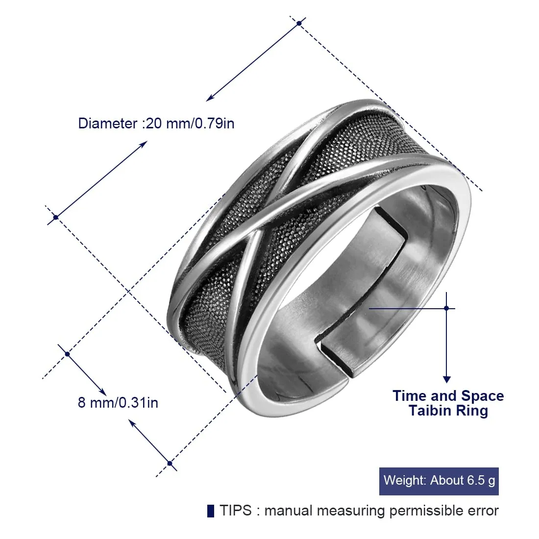 ARHZ Anello Regolabile Intagliato Aperto Vintage per Uomo e Donna, Bianco, M - immagine 2