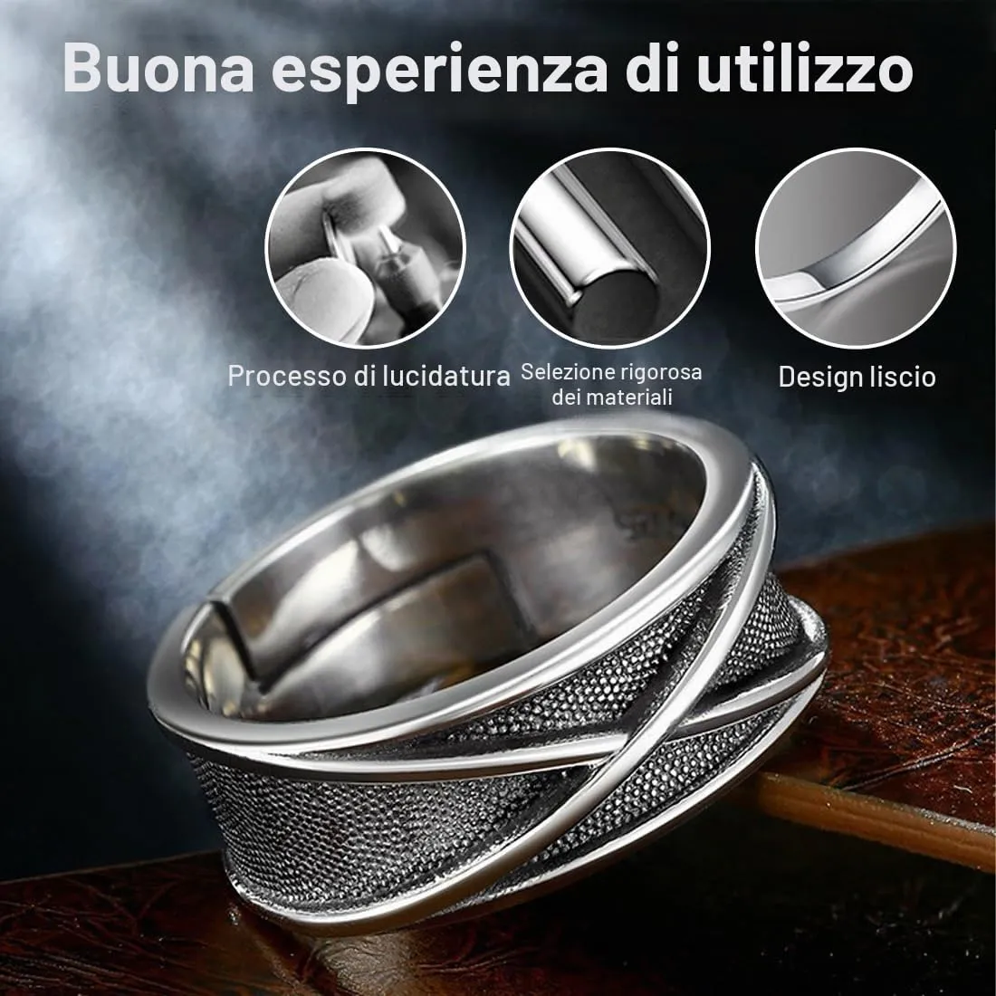 ARHZ Anello Regolabile Intagliato Aperto Vintage per Uomo e Donna, Bianco, M - immagine 3