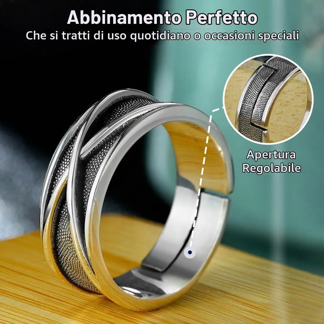 ARHZ Anello Regolabile Intagliato Aperto Vintage per Uomo e Donna, Bianco, M - immagine 4