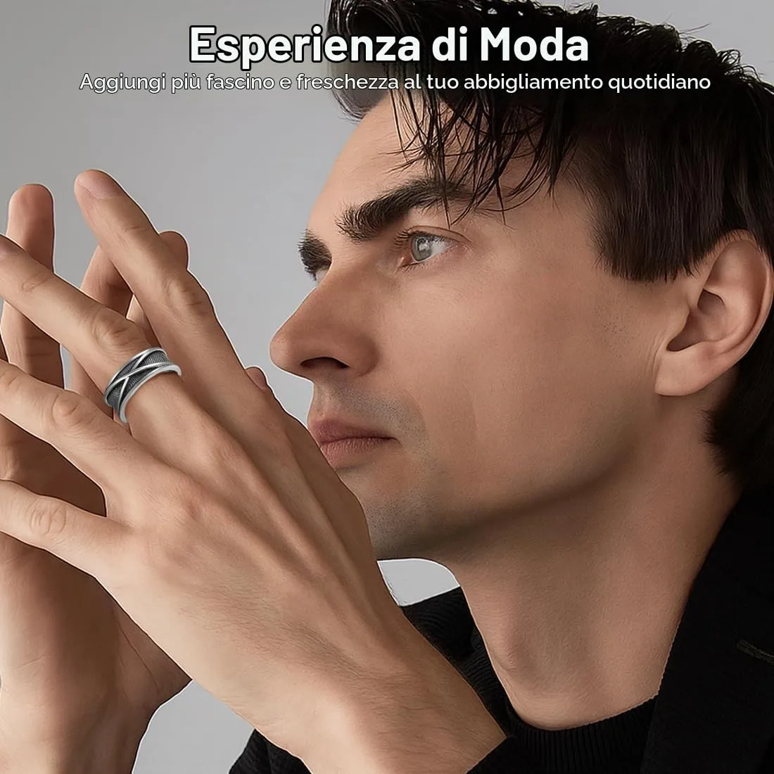 ARHZ Anello Regolabile Intagliato Aperto Vintage per Uomo e Donna, Bianco, M - immagine 5