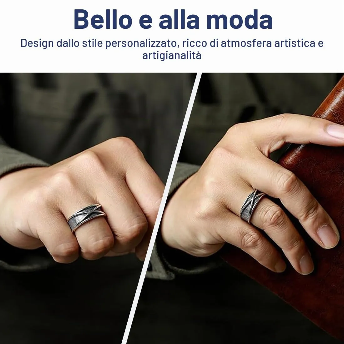 ARHZ Anello Regolabile Intagliato Aperto Vintage per Uomo e Donna, Bianco, M - immagine 6