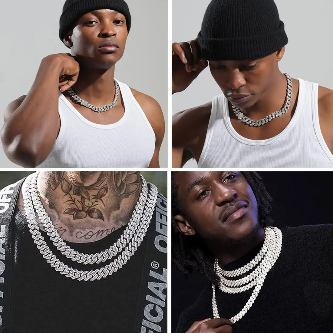 ZXUSHE Collana Catena Cubana Rap Hip Hop Argento, 50 cm, 12 mm - immagine 5